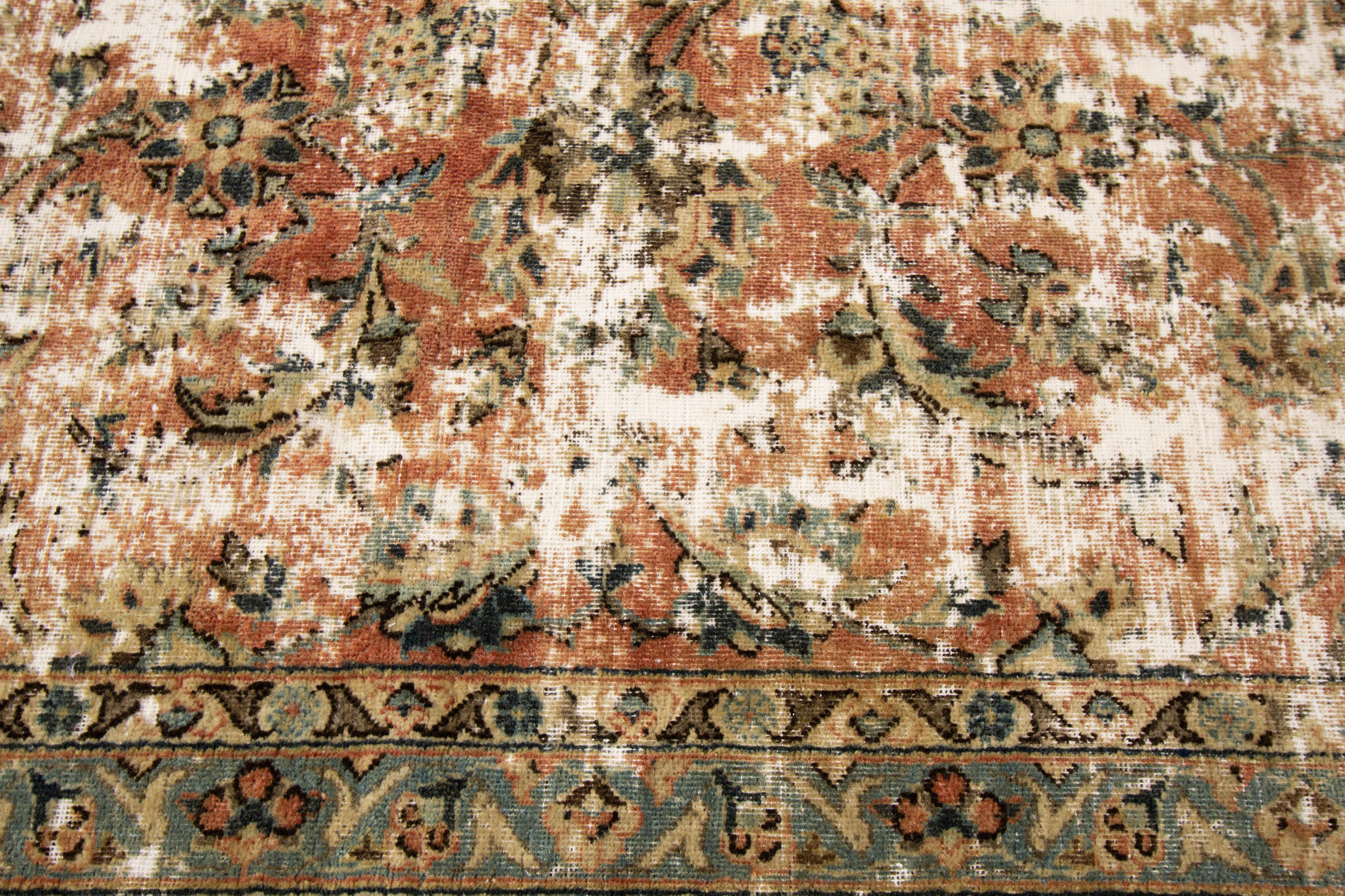 Vintage Distressed Hand Knotted Wool Rug For Sale 3