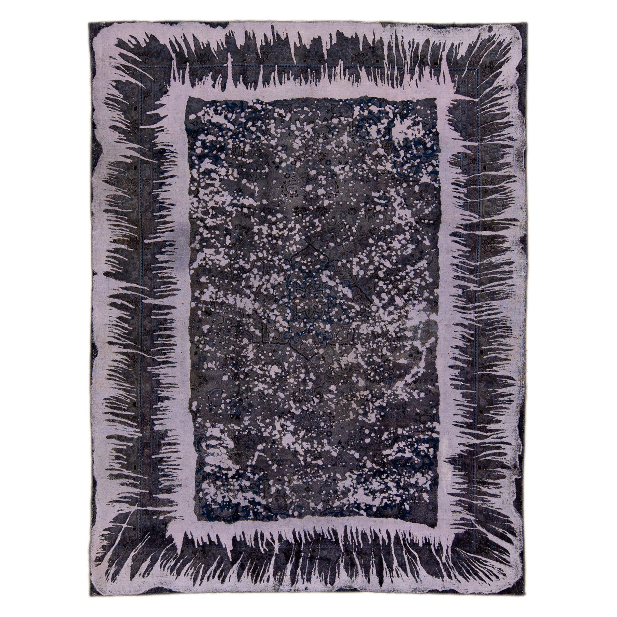 Tapis vintage en laine gris et bleu à motifs floraux, fait à la main et vieilli en vente