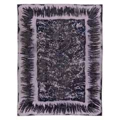 Vintage Distressed Handmade Floral Gray And Blue Wool Rug