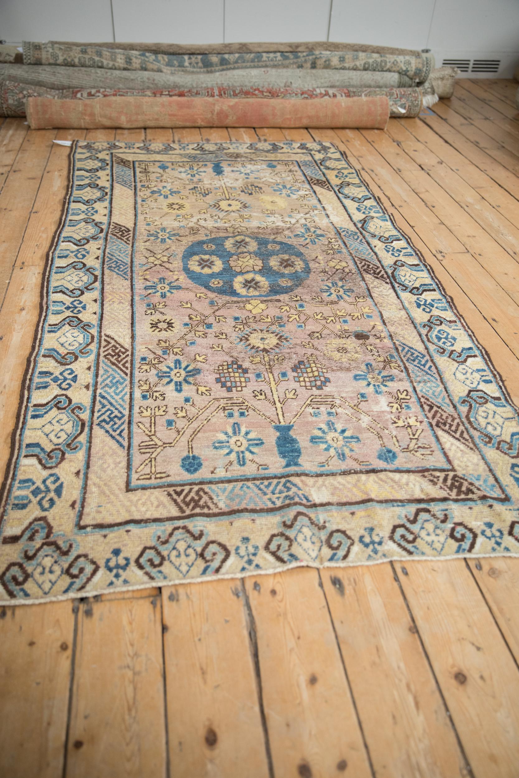 Hand-Knotted Vintage Distressed Khotan Rug Runner