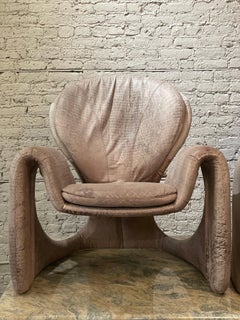 Postmodern Vintage Distressed Leather Sculptural Chairs, Pair