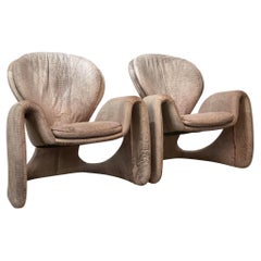 Postmodern Vintage Distressed Leather Sculptural Chairs, Pair