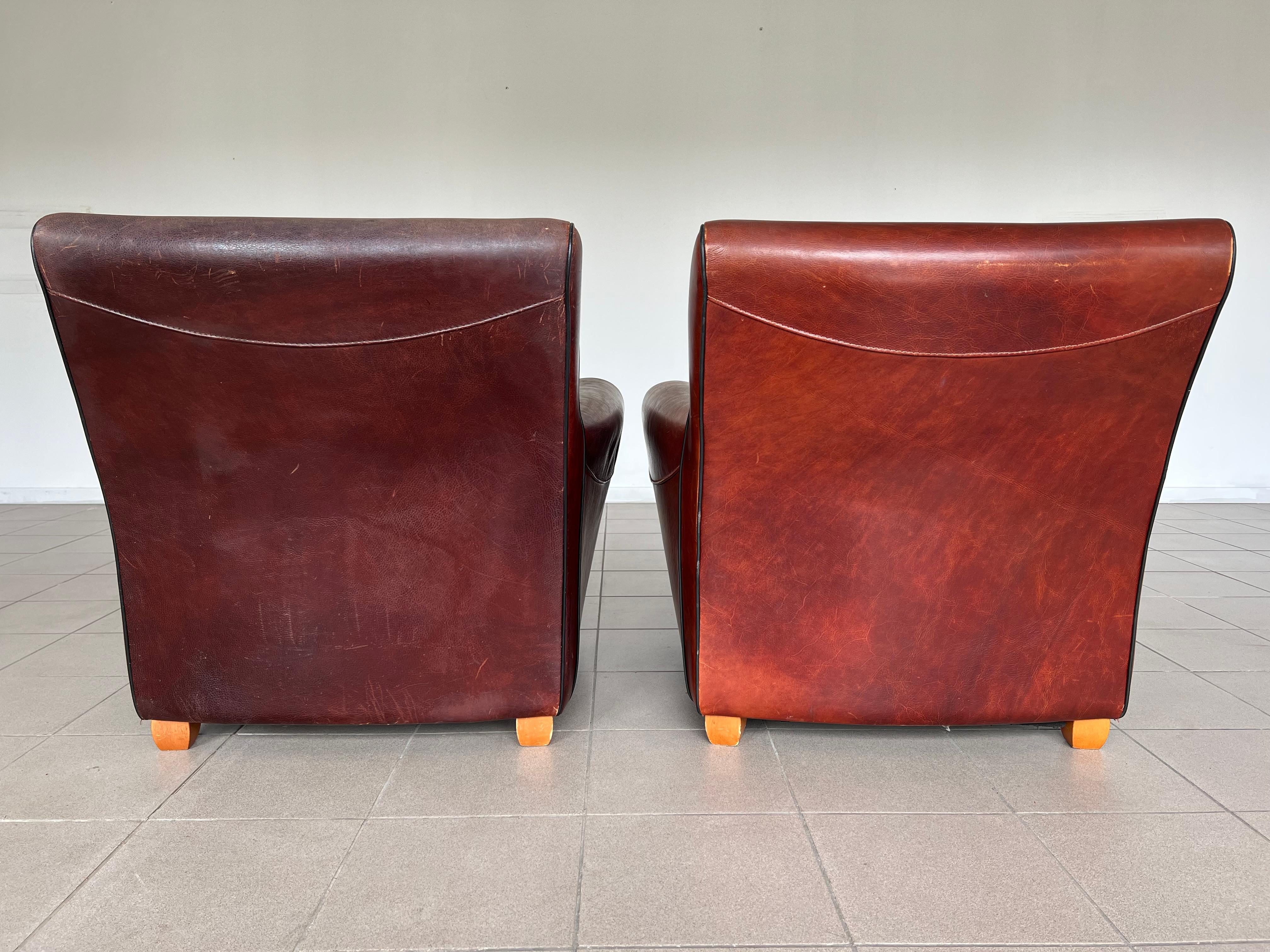 Vintage Distressed Leather Sofa Set By Roche Bobois 7