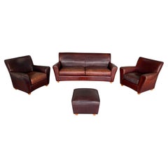 Retro Distressed Leather Sofa Set By Roche Bobois