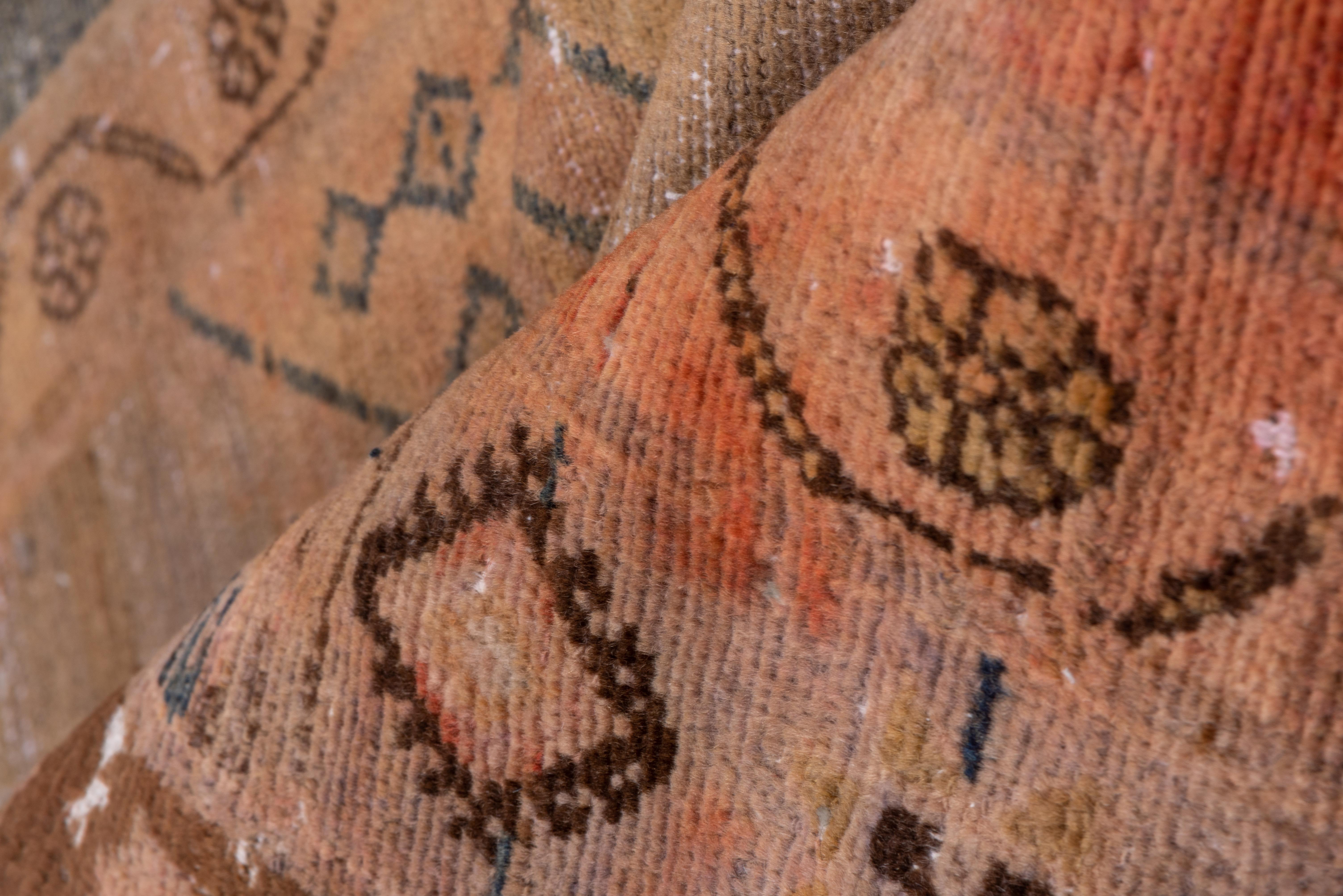 Afghan Vintage Distressed Long Tribal Rug, Orange Field, Blue and Gray Border For Sale