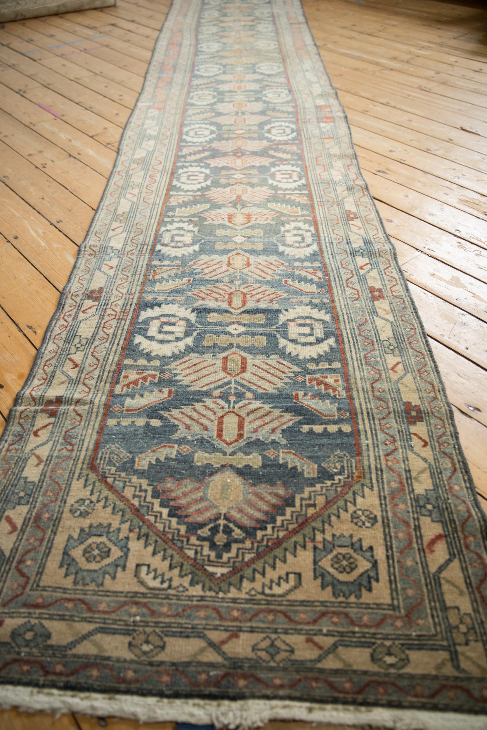 Hand-Knotted Vintage Distressed Malayer Rug Runner For Sale
