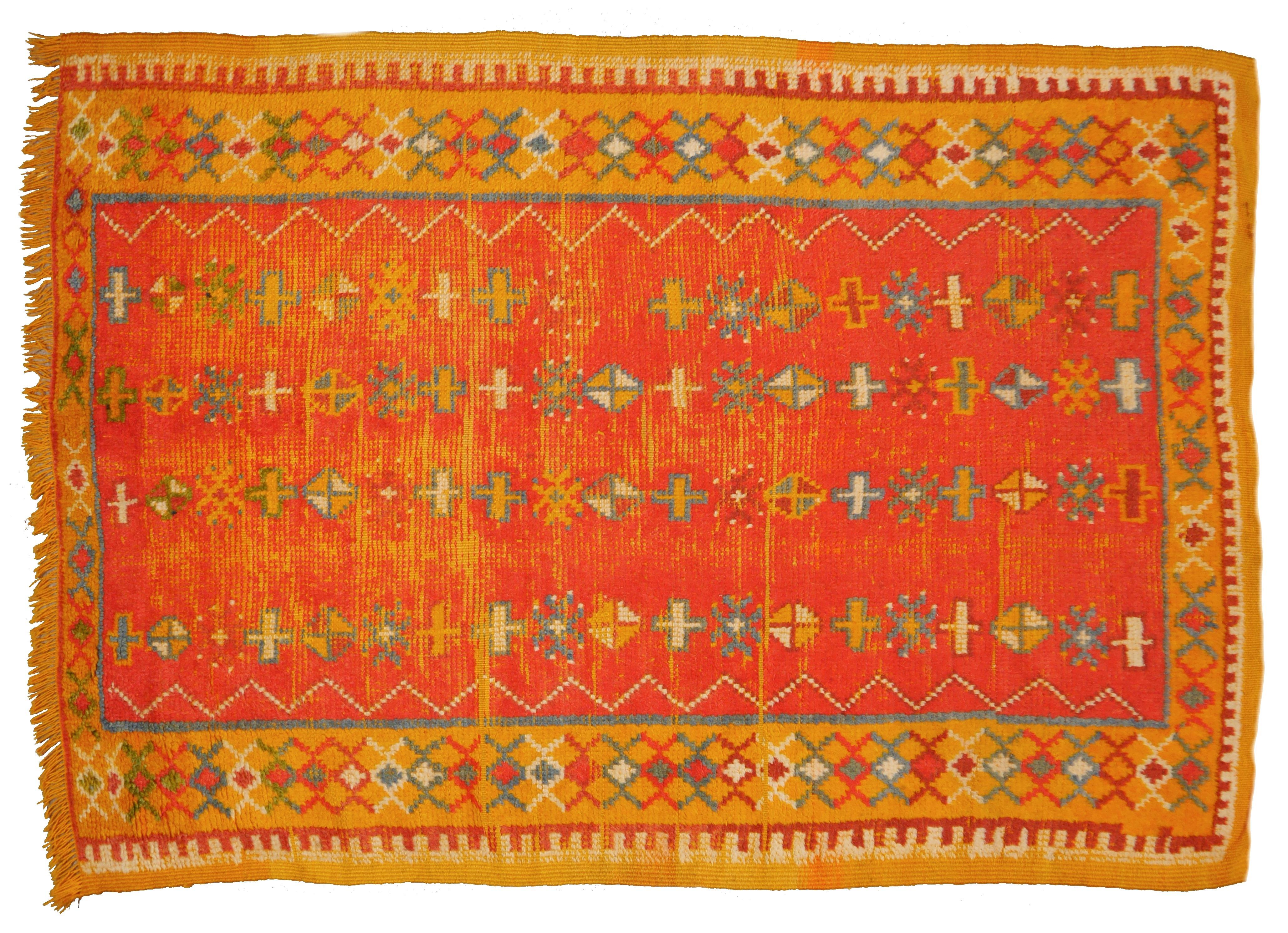 20th Century Vintage Distressed Mid-Century North African Berber Rug Industrial look For Sale