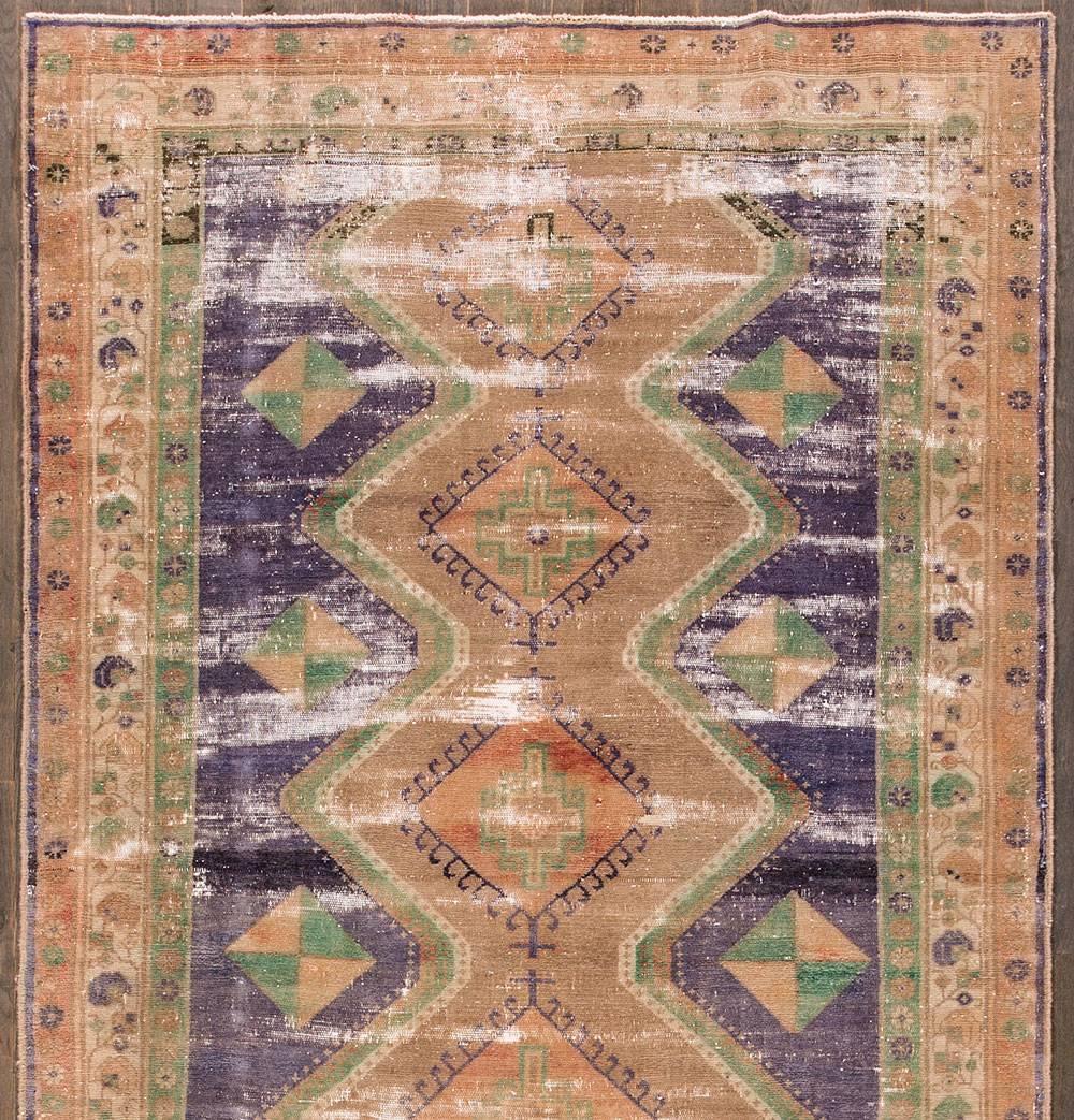 Vintage Distressed Multicolored Geometric Persian Tabriz Carpet In Distressed Condition For Sale In Norwalk, CT