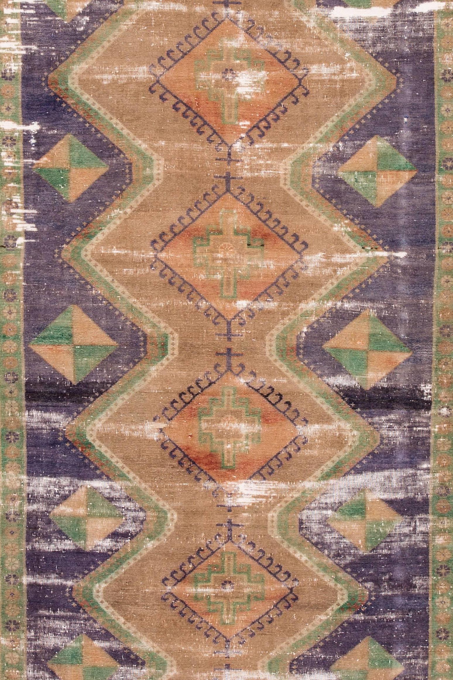 Mid-20th Century Vintage Distressed Multicolored Geometric Persian Tabriz Carpet For Sale