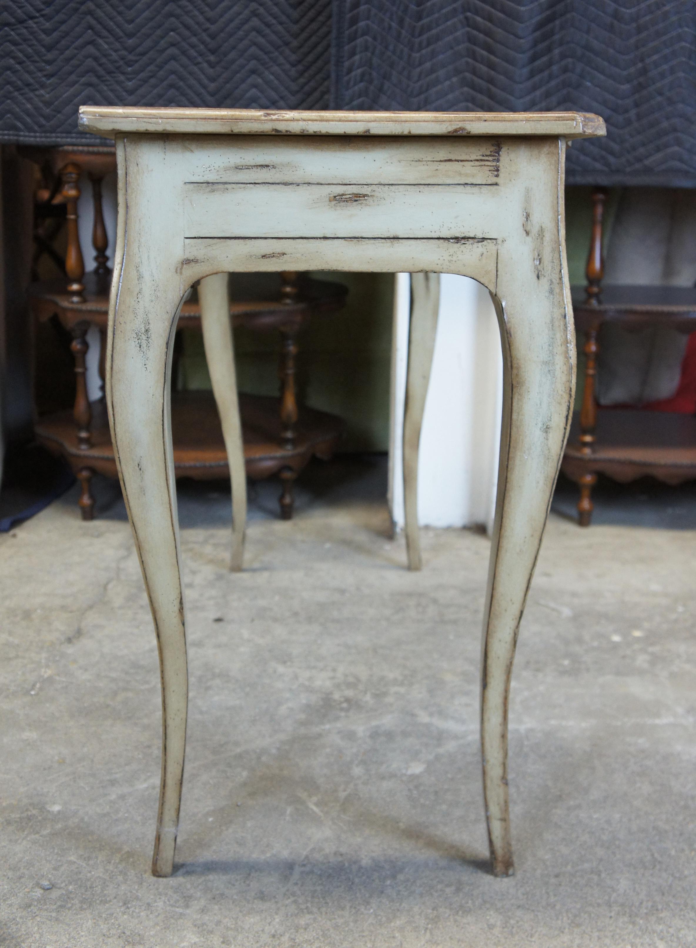 20th Century Vintage Distressed Oak French Serpentine Leather Top Entry Table Console Desk