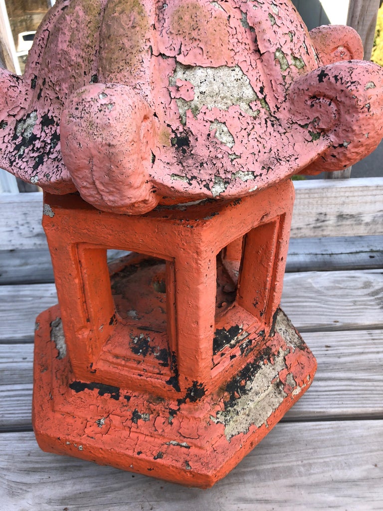 Vintage Distressed Orange Cast Cement Pagoda for the Garden at 1stdibs