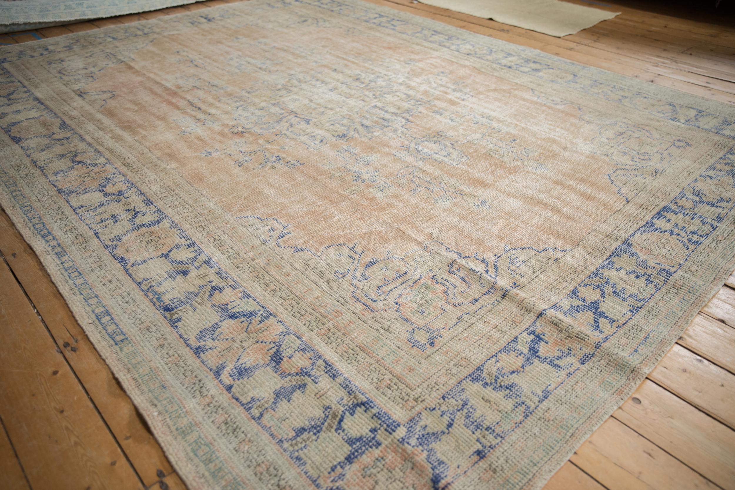 Hand-Knotted Vintage Distressed Oushak Carpet For Sale