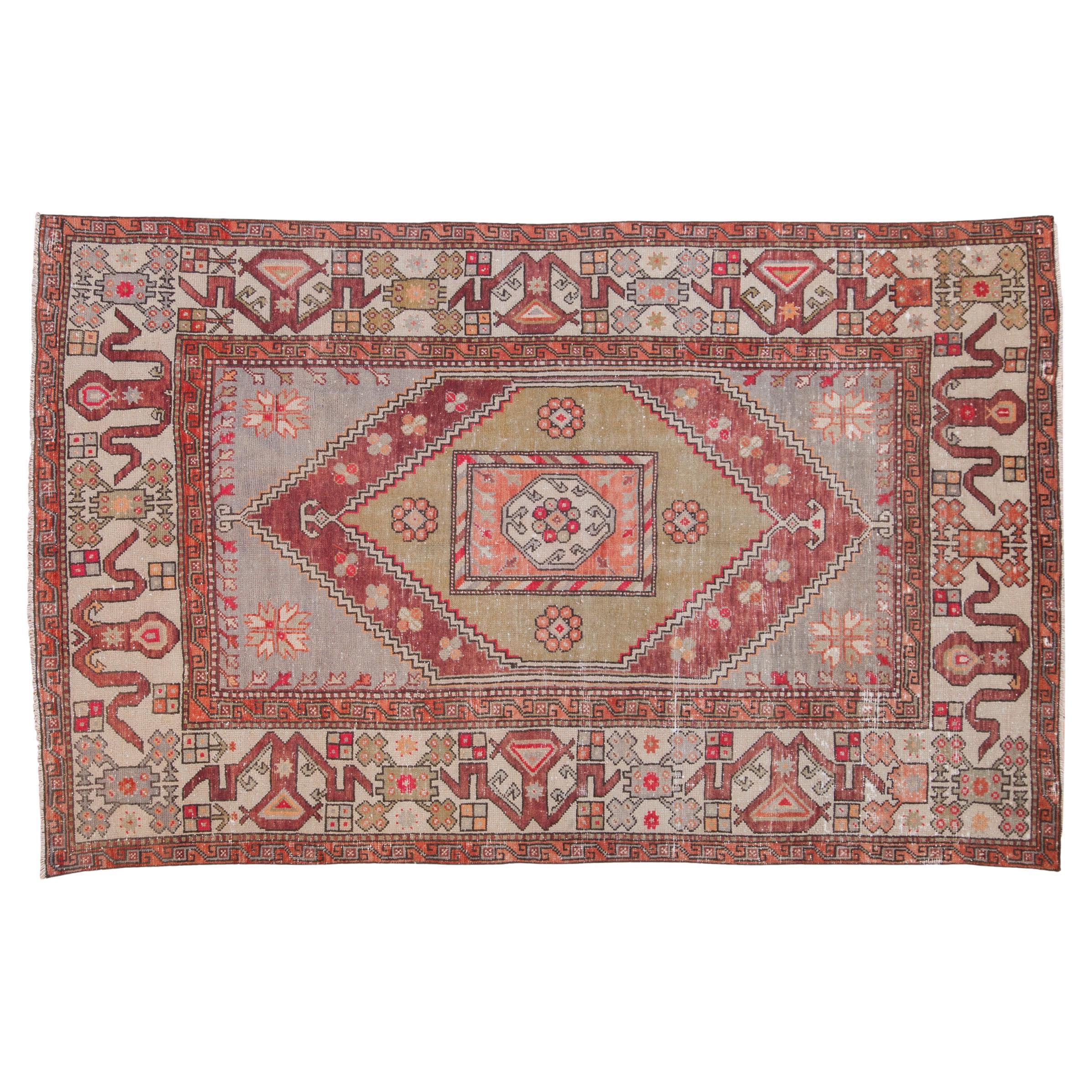 Vintage Distressed Oushak Carpet