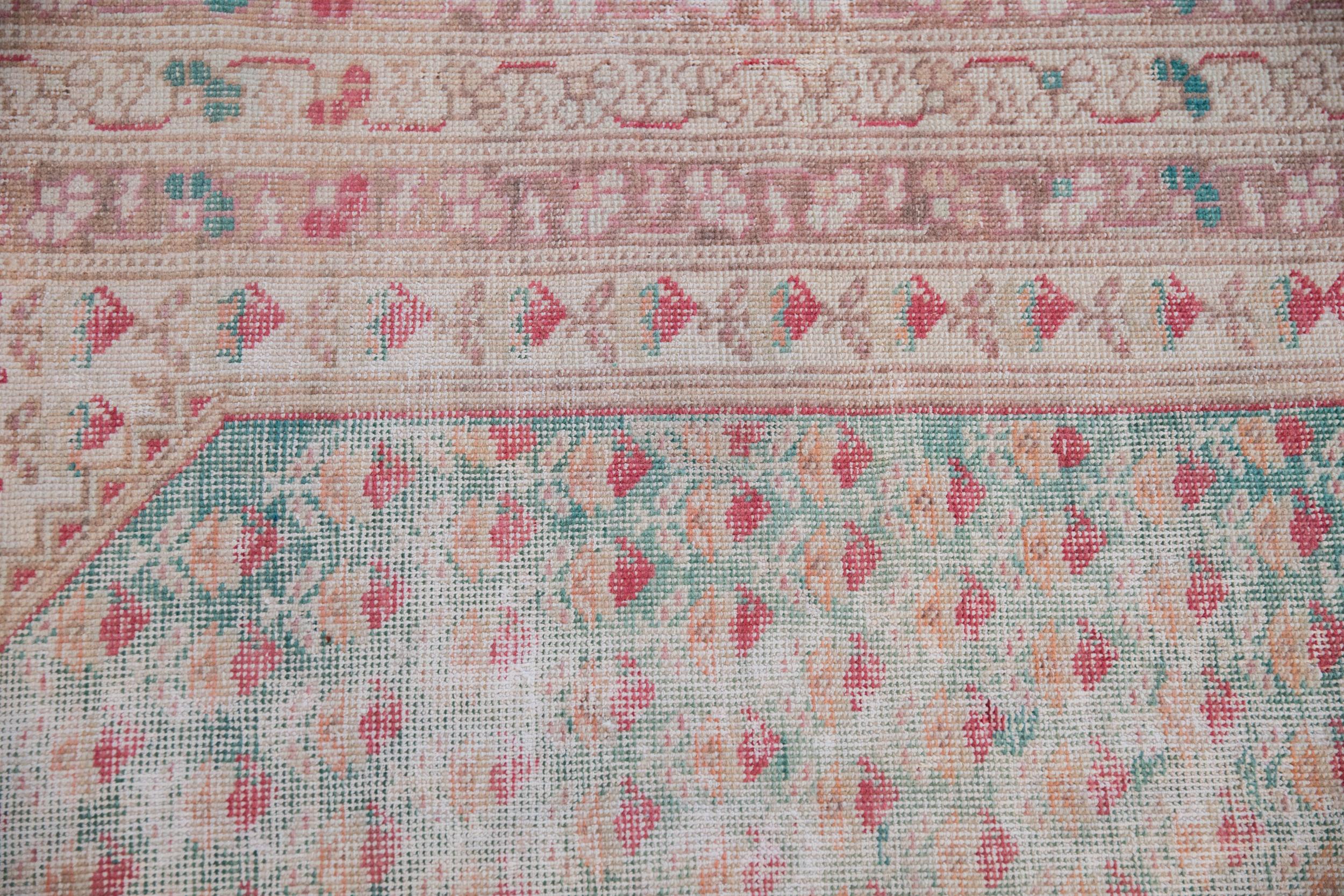 Hand-Knotted Vintage Distressed Oushak Rug For Sale