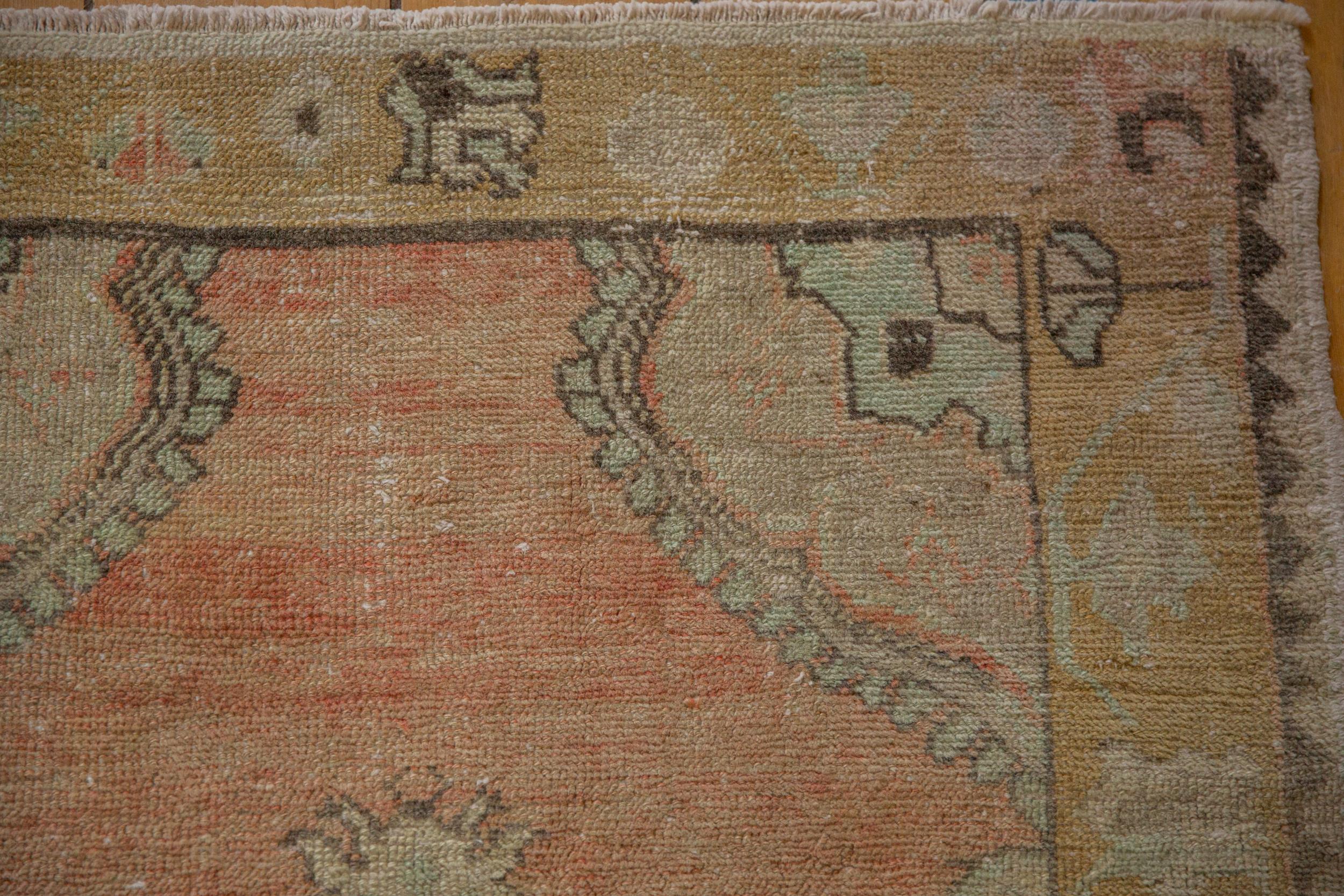 Hand-Knotted Vintage Distressed Oushak Rug For Sale