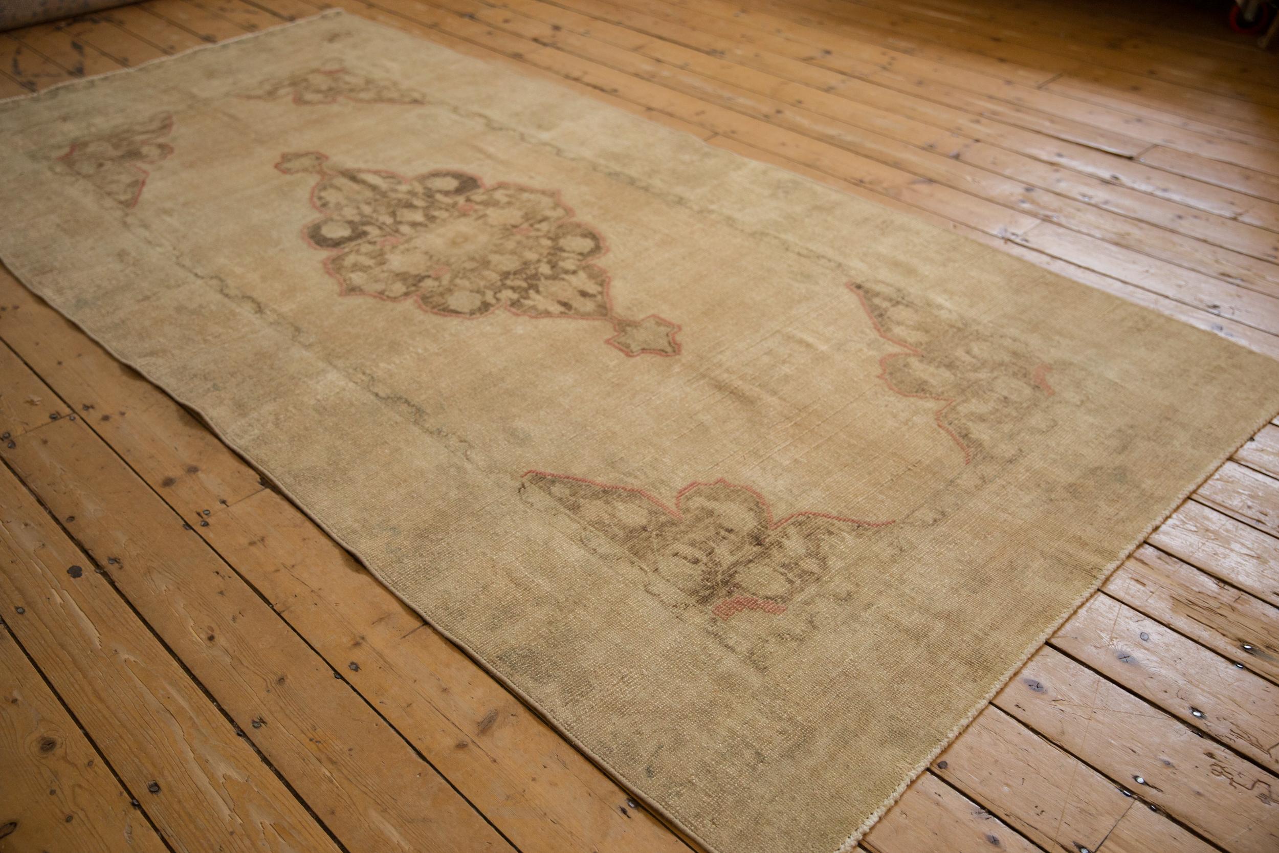 Hand-Knotted Vintage Distressed Oushak Rug Runner - 4'10