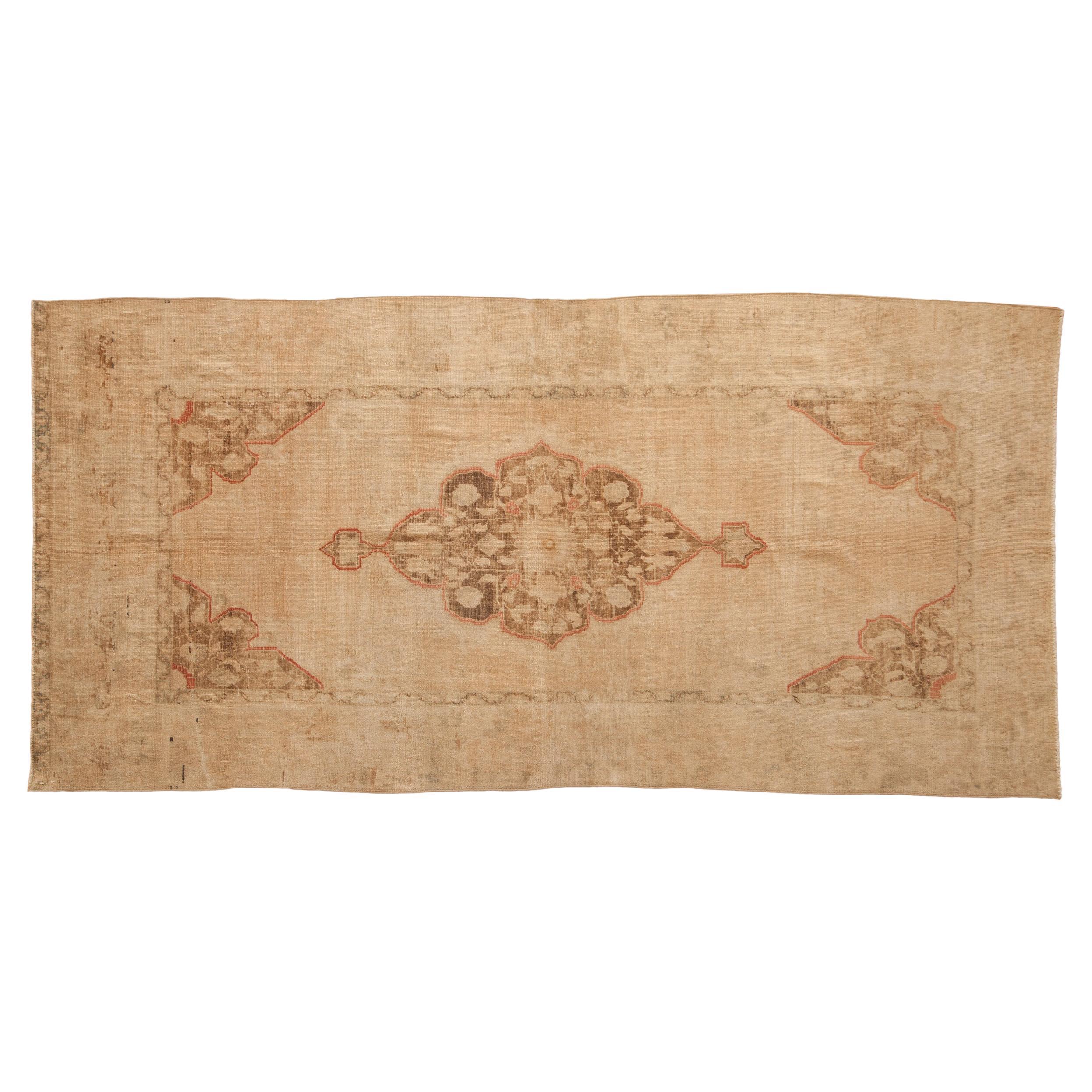 Vintage Distressed Oushak Rug Runner - 4'10" x 9'11" For Sale