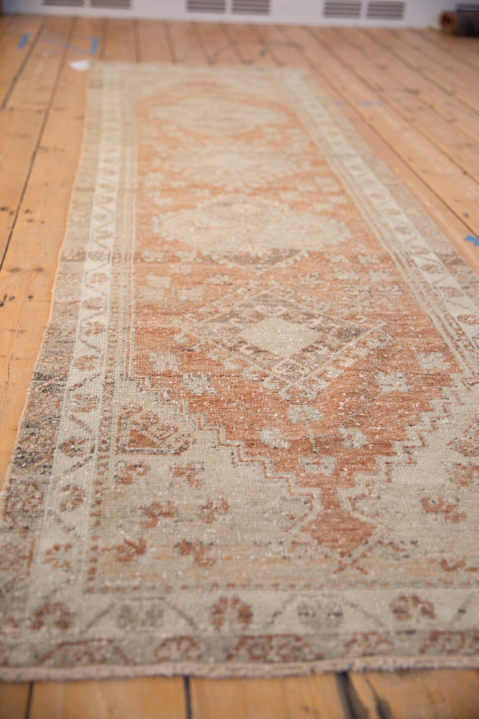 Vintage Distressed Oushak Rug Runner In Fair Condition For Sale In Katonah, NY