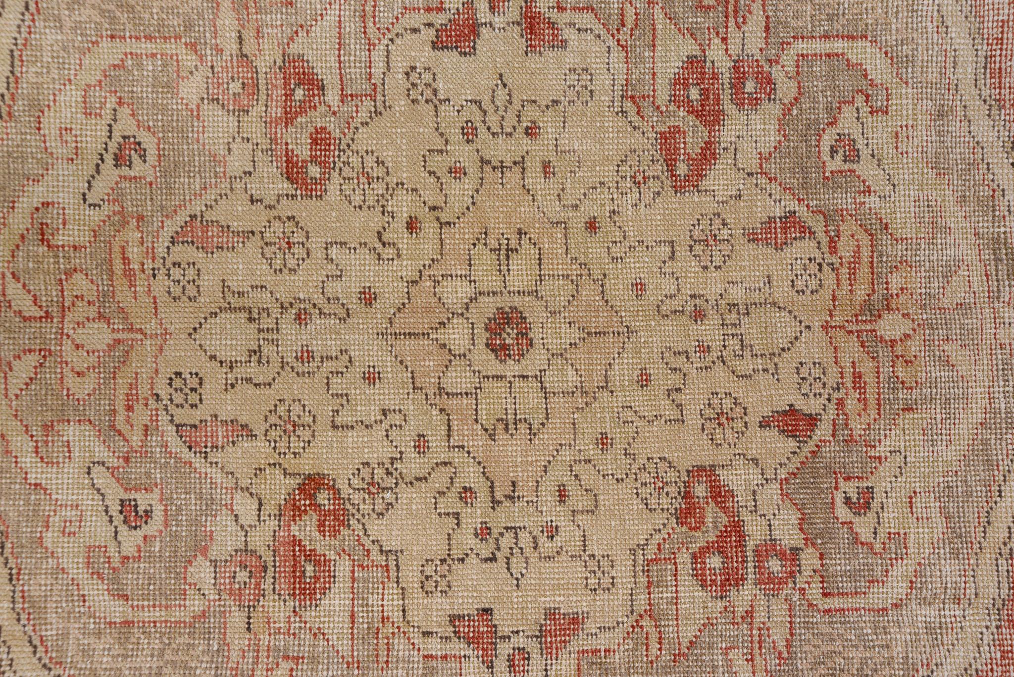 Wool Vintage Distressed Oushak Rug with Medallion Design For Sale