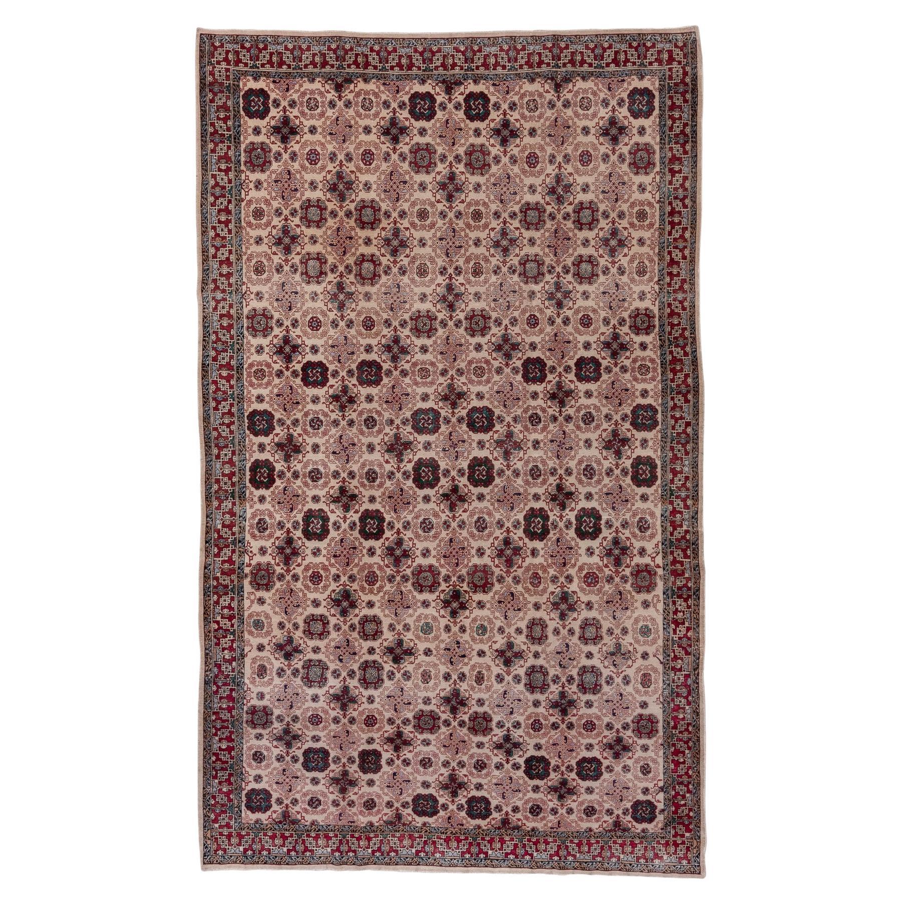Vintage Distressed Oushak Rug with Medallion Design