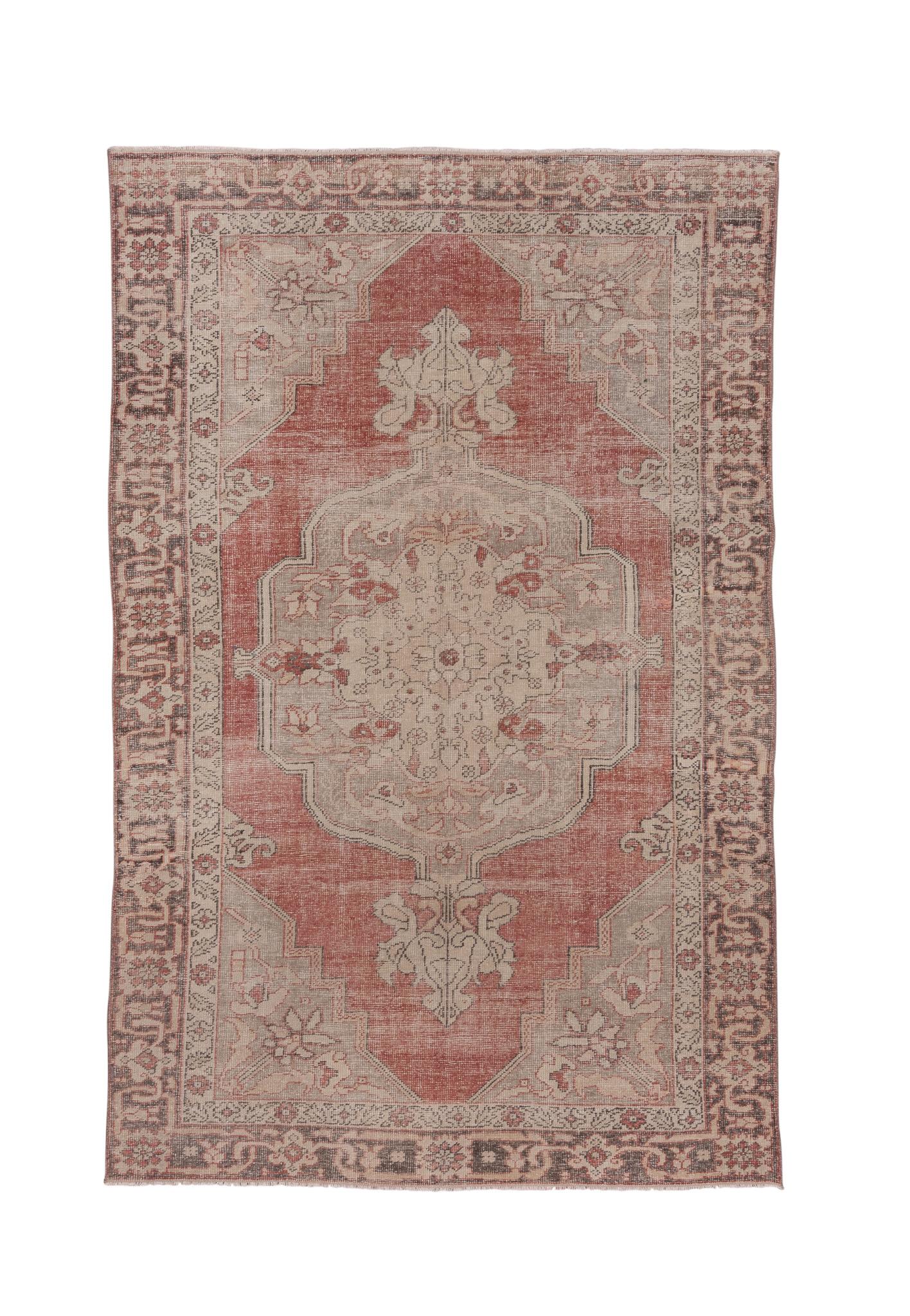 Vintage Distressed Oushak Rug with Medallion Design For Sale