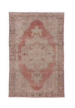 Vintage Distressed Oushak Rug with Medallion Design