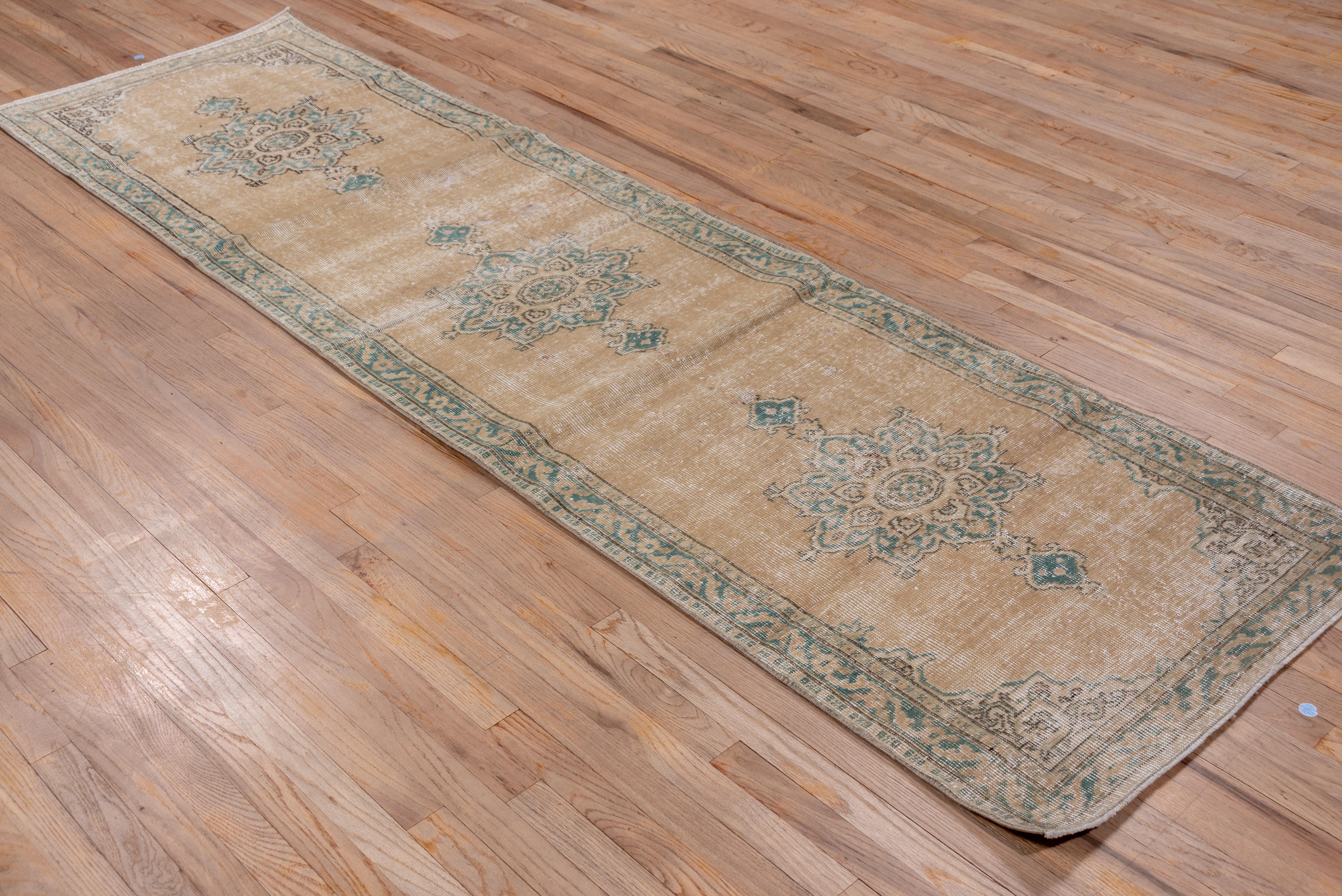 Vintage Distressed Oushak Runner In Good Condition For Sale In New York, NY