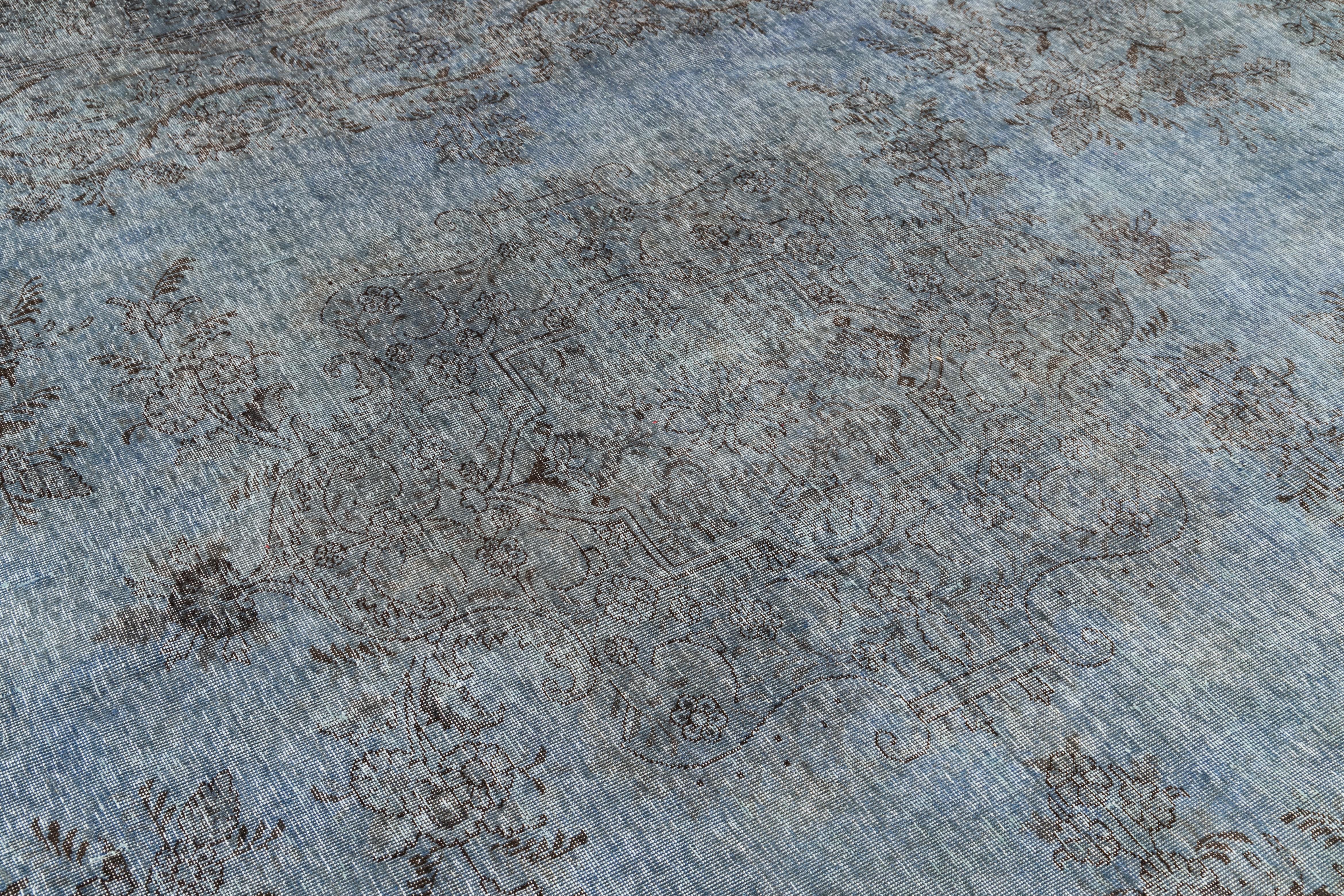 Vintage Distressed Overdyed Blue Wool Rug For Sale 4