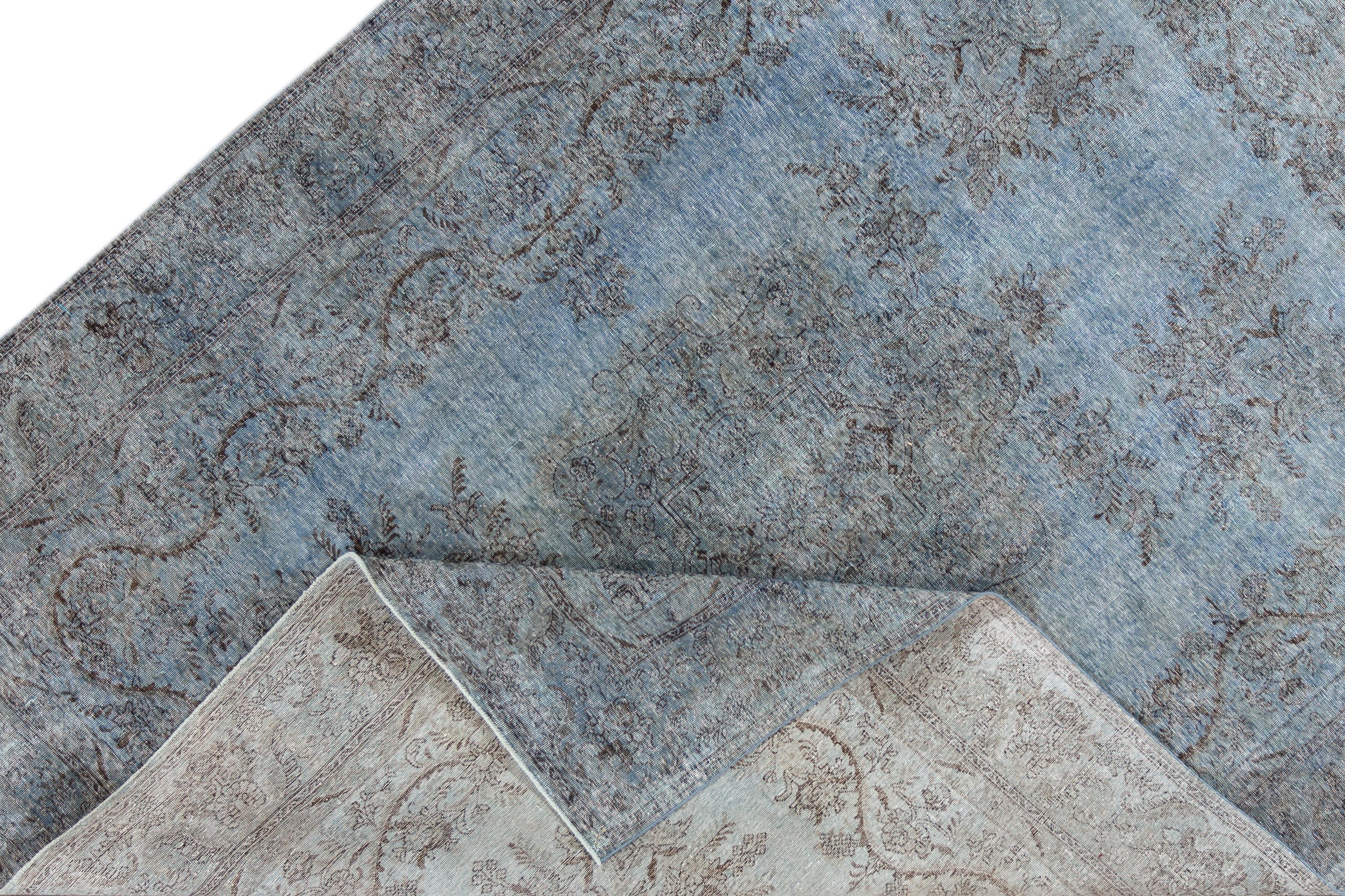 Asian Vintage Distressed Overdyed Blue Wool Rug For Sale