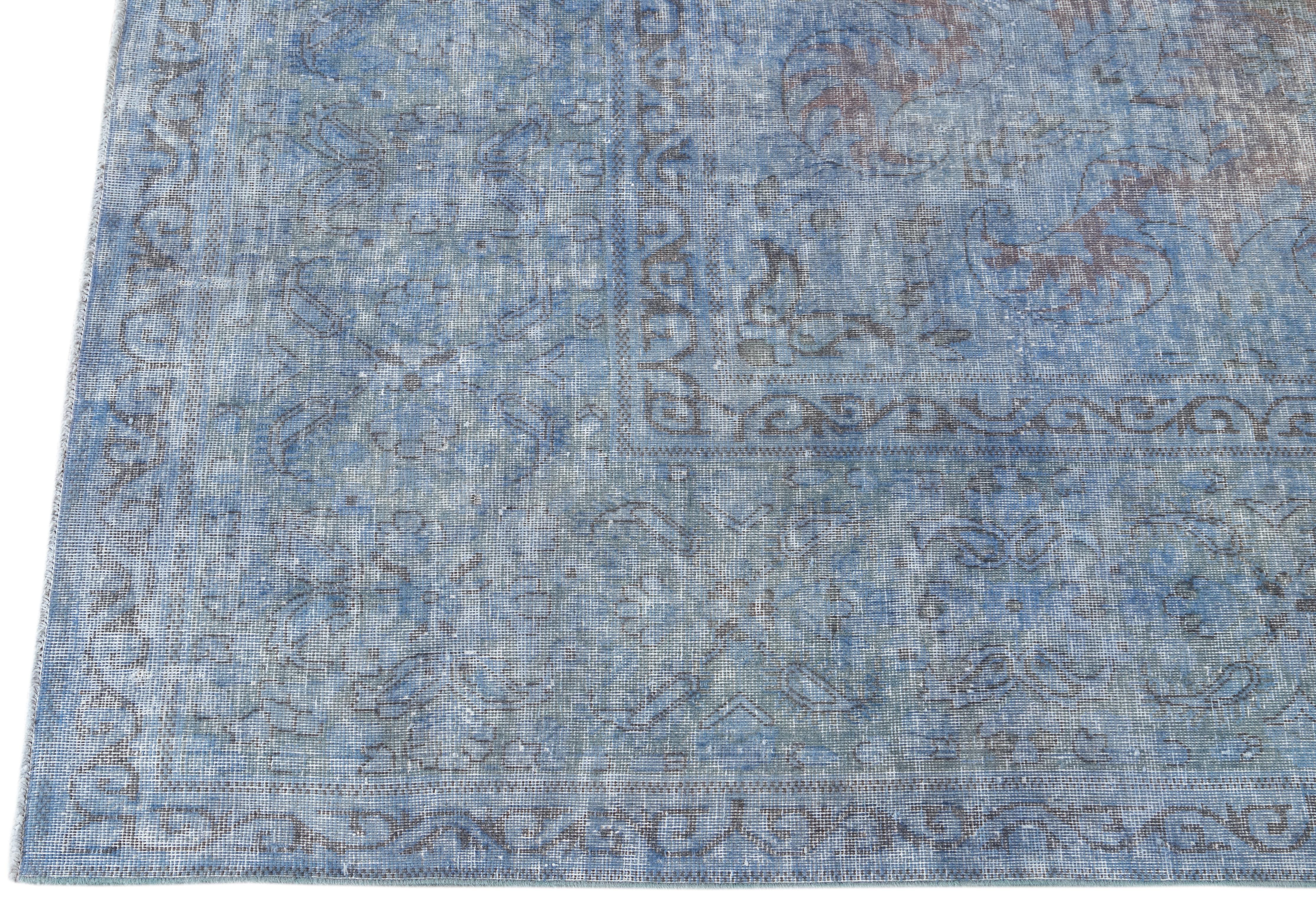 Vintage Distressed Overdyed Blue Wool Rug In Good Condition In Norwalk, CT