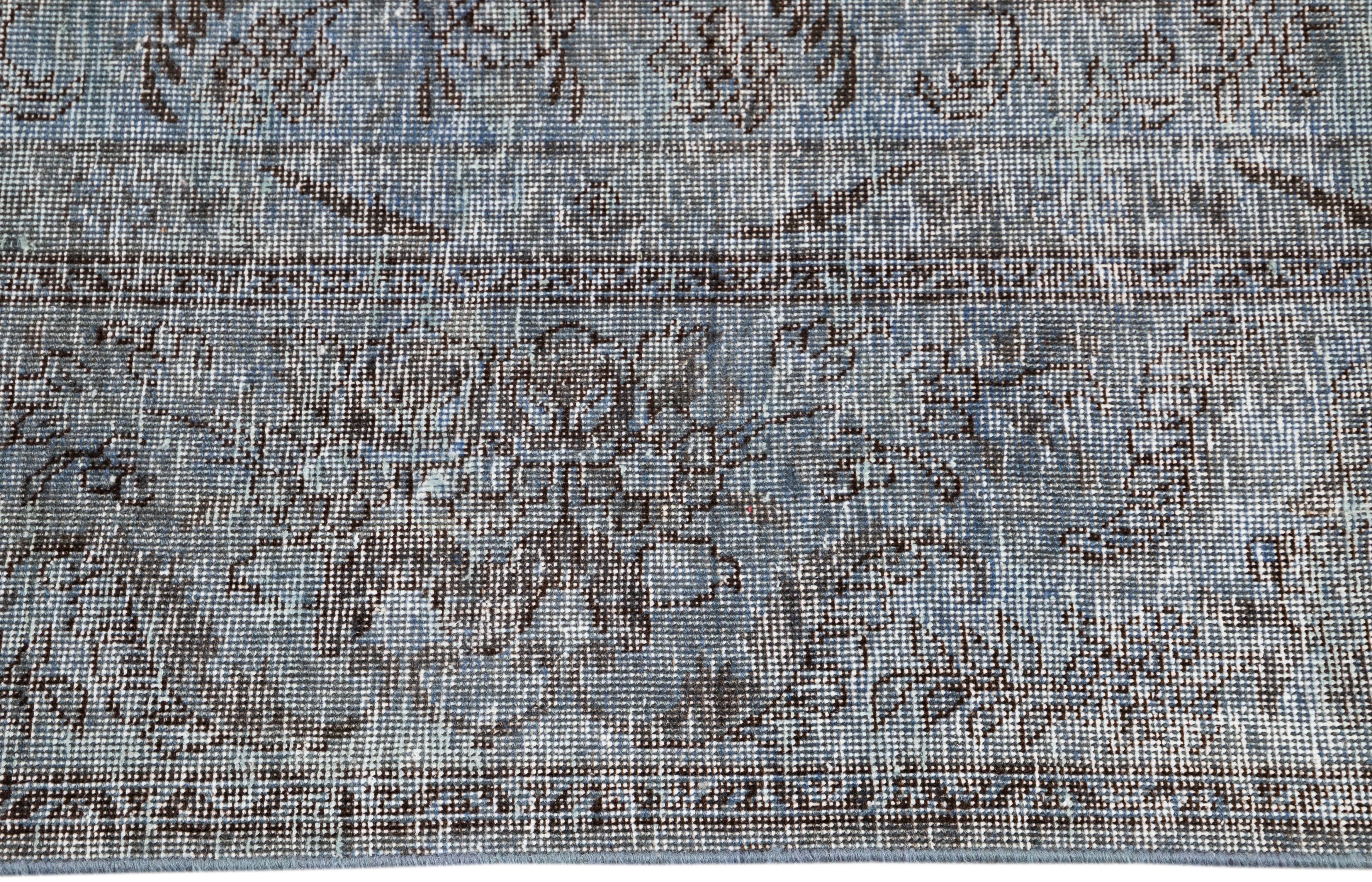 20th Century Vintage Distressed Overdyed Blue Wool Rug For Sale