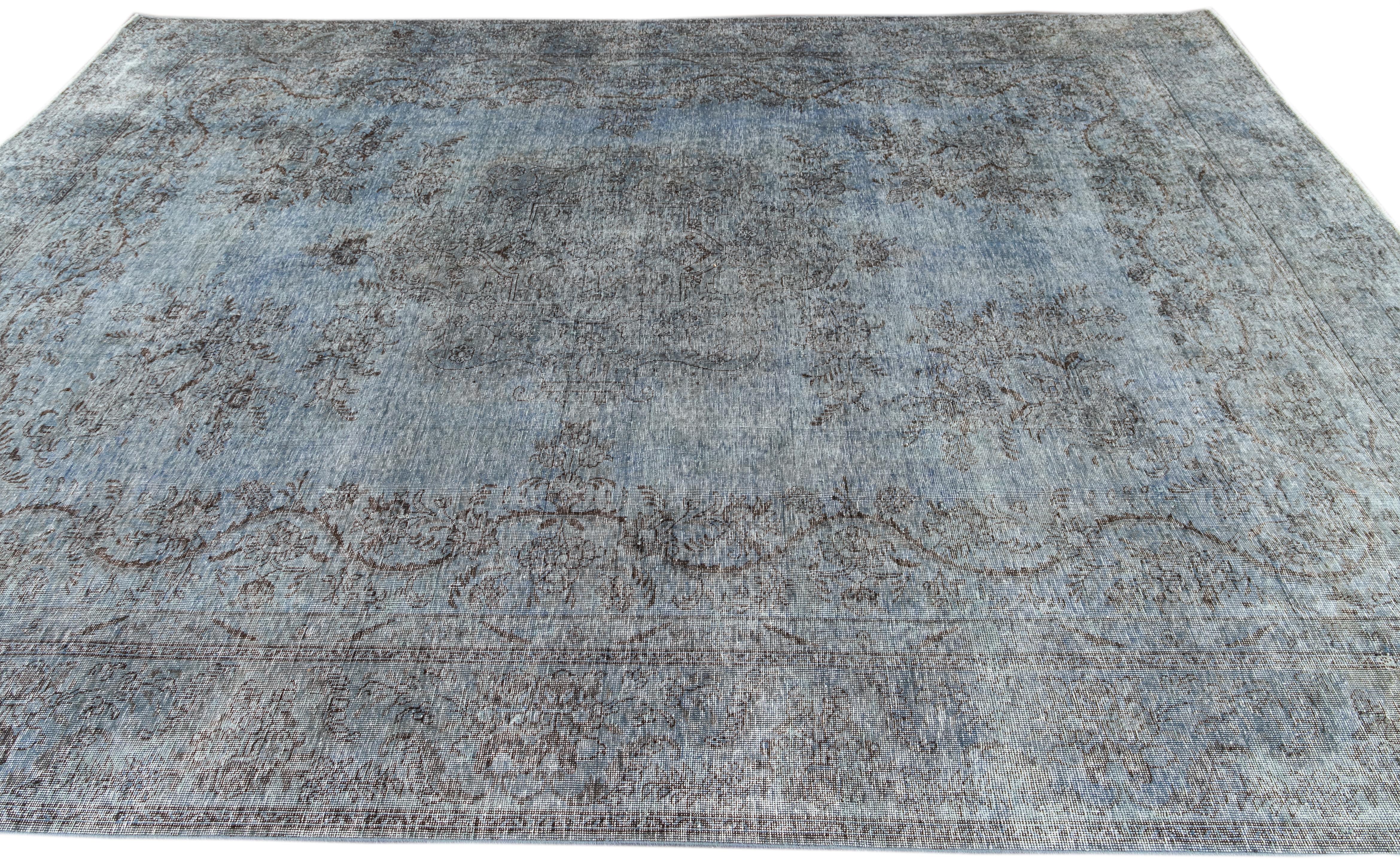 Vintage Distressed Overdyed Blue Wool Rug For Sale 1