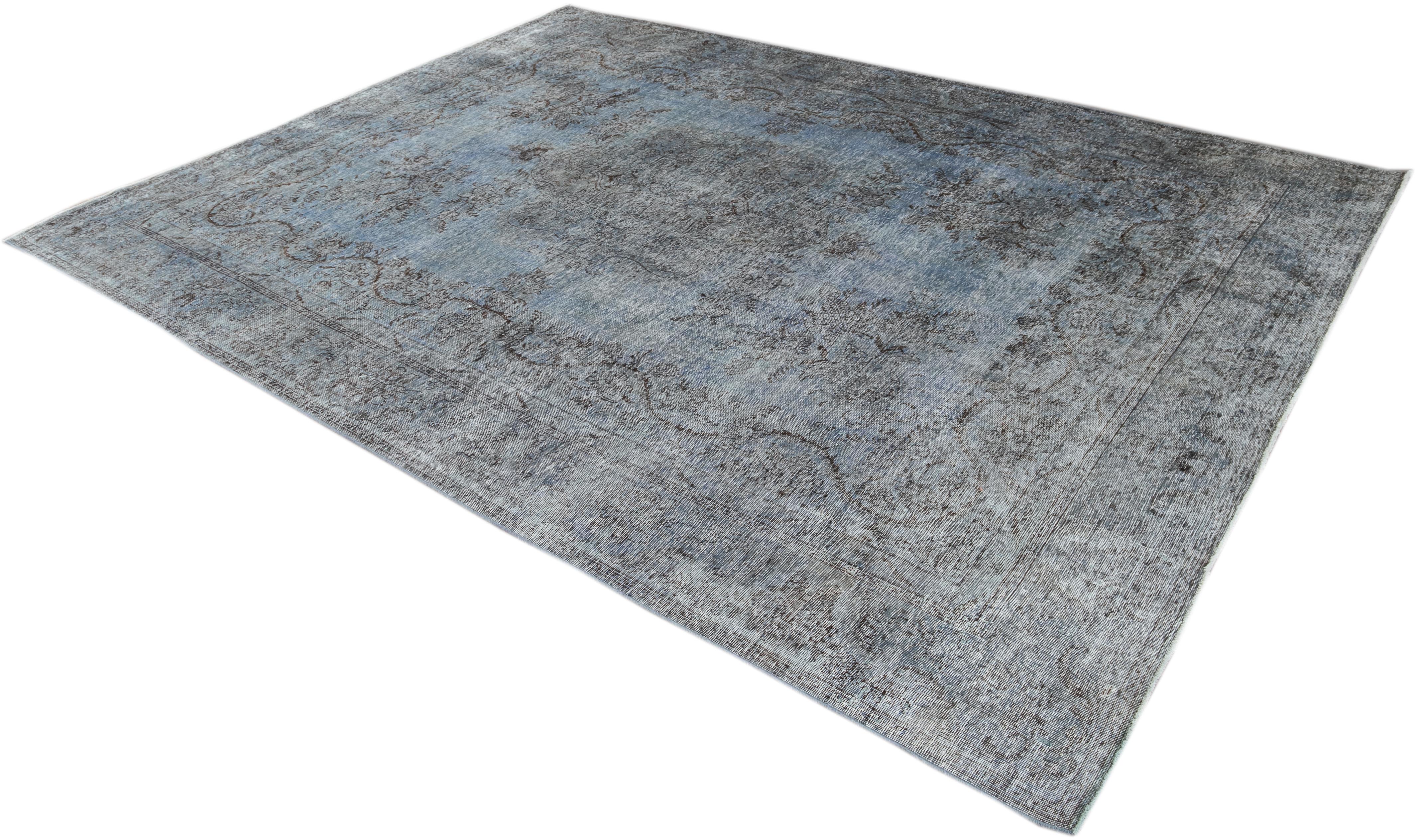 Vintage Distressed Overdyed Blue Wool Rug For Sale 2