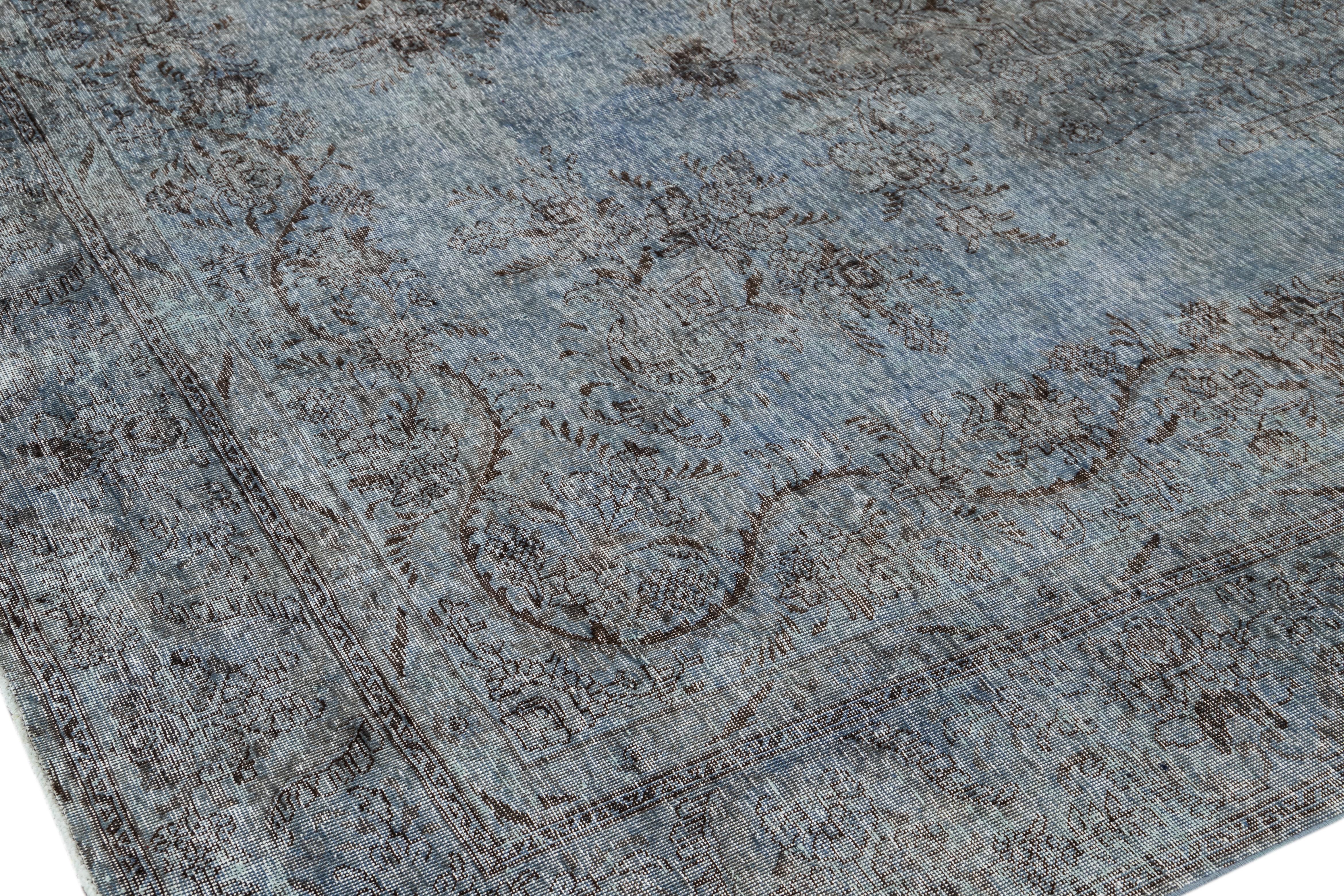 Vintage Distressed Overdyed Blue Wool Rug For Sale 3