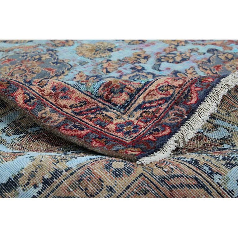 Vintage Distressed Overdyed Persian Tabriz Rug For Sale at 1stDibs