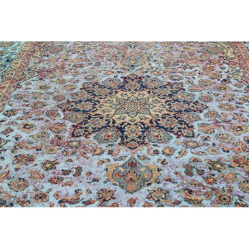 Wool Vintage Distressed Overdyed Persian Tabriz Rug For Sale