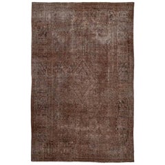 Vintage Distressed Overdyed Persian Tabriz Rug