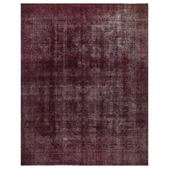 Vintage Distressed Overdyed Persian Tabriz Rug
