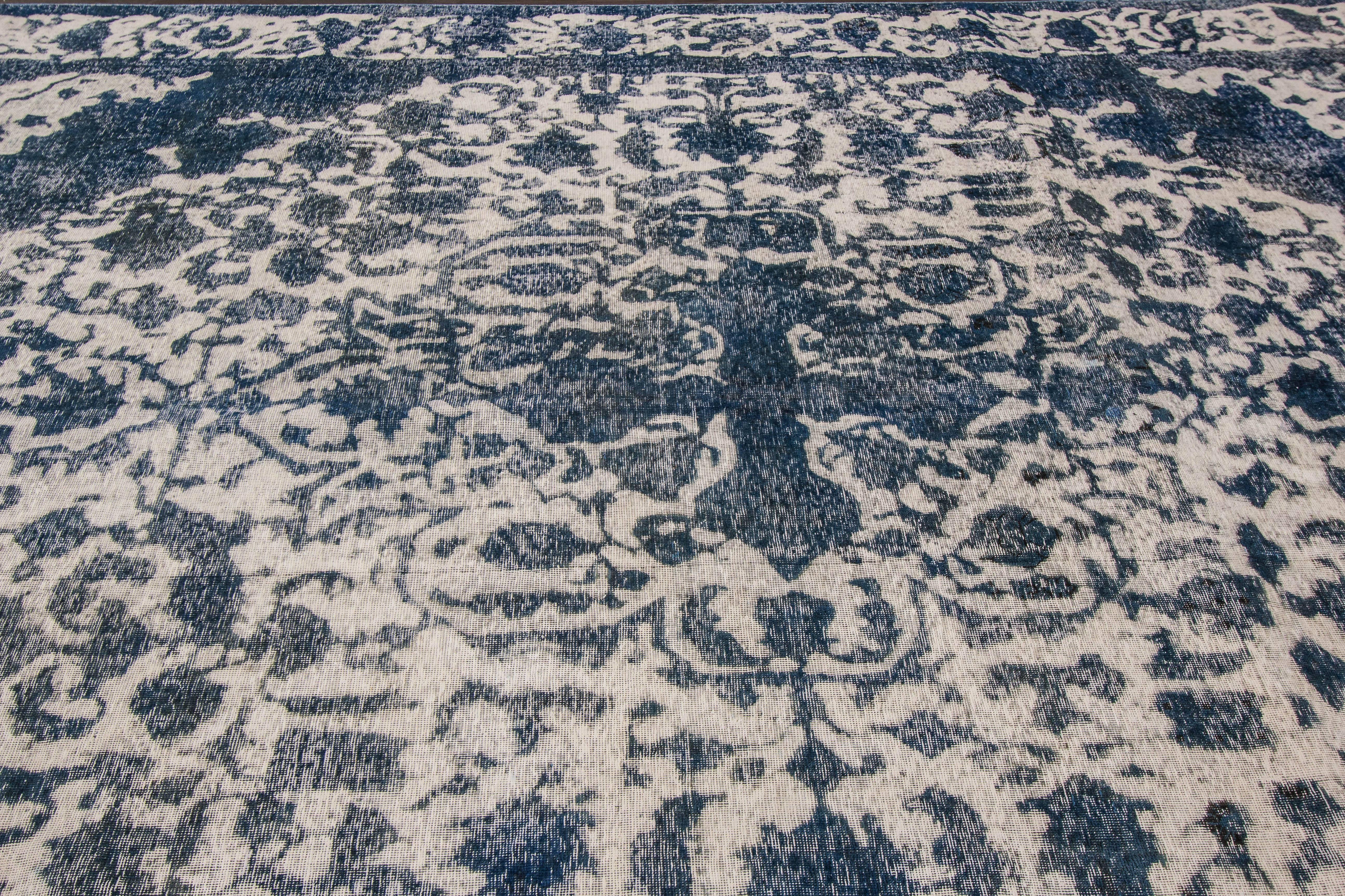 Persian Vintage Distressed Overdyed Rug For Sale