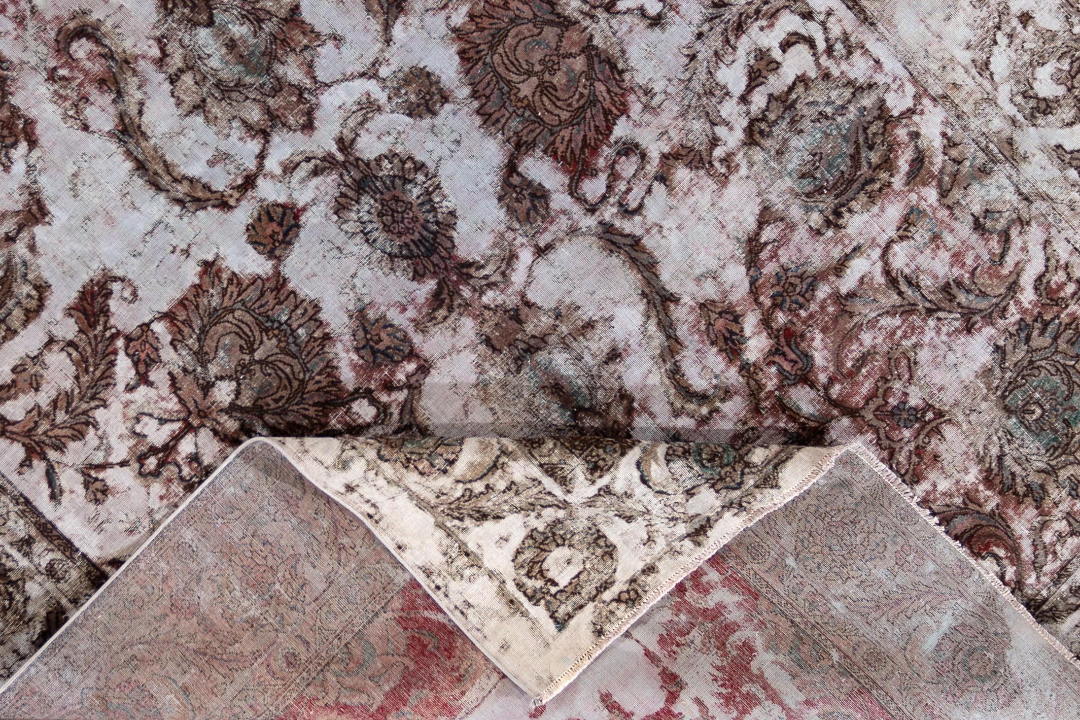 Hand-Knotted Vintage Distressed Overdyed Rug For Sale