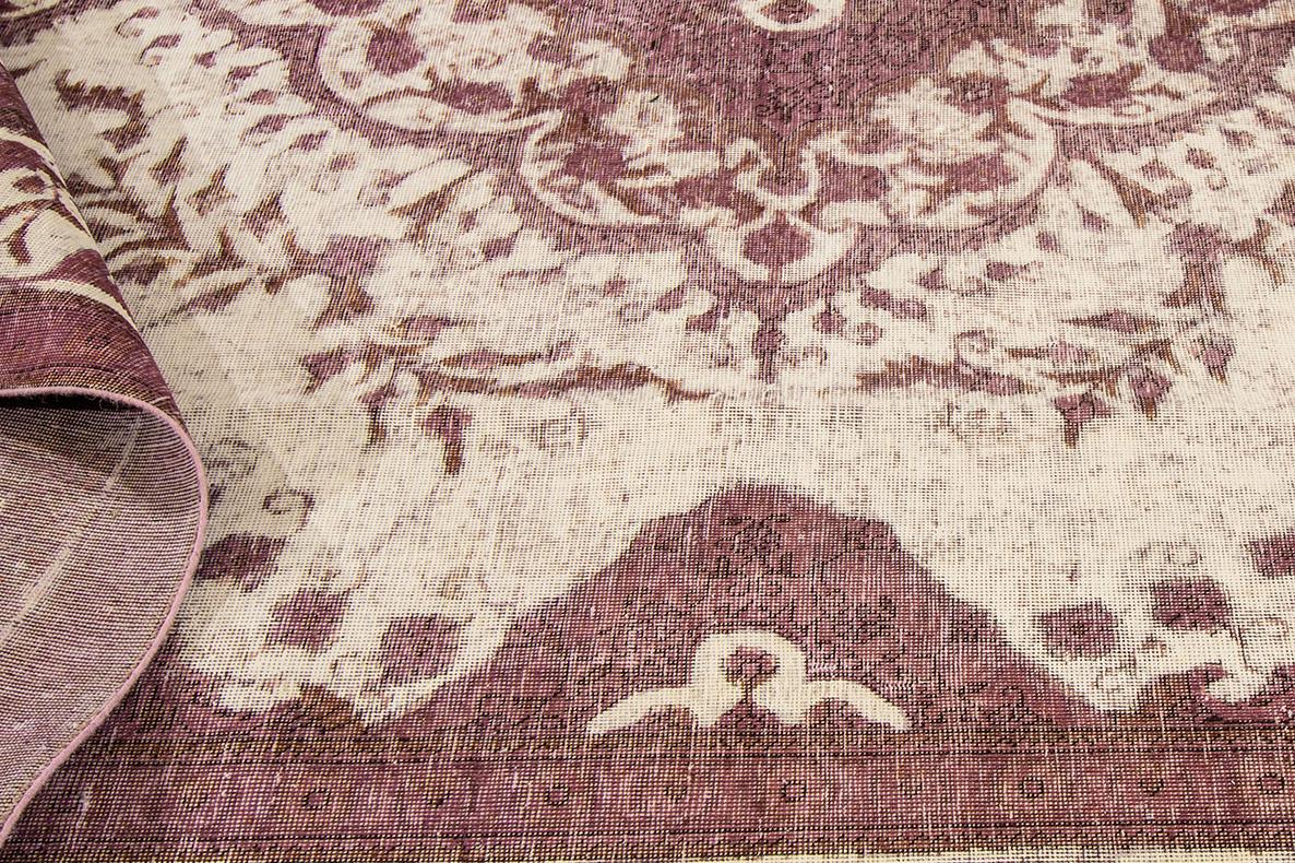 Hand-Knotted Vintage Distressed Overdyed Rug For Sale