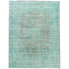 Vintage Distressed Overdyed Teal Wool Rug
