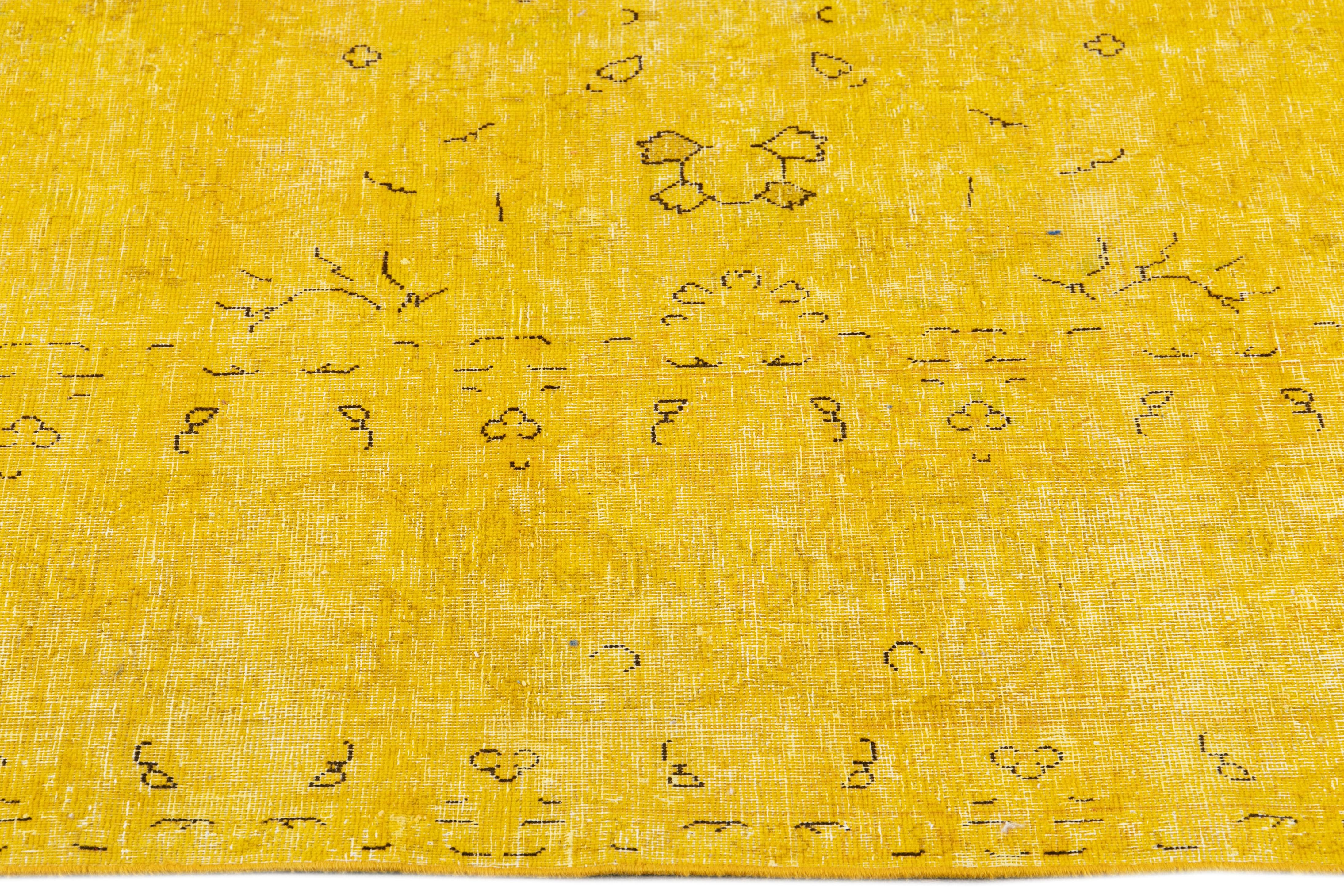 20th Century Vintage Distressed Overdyed Yellow Wool Rug
