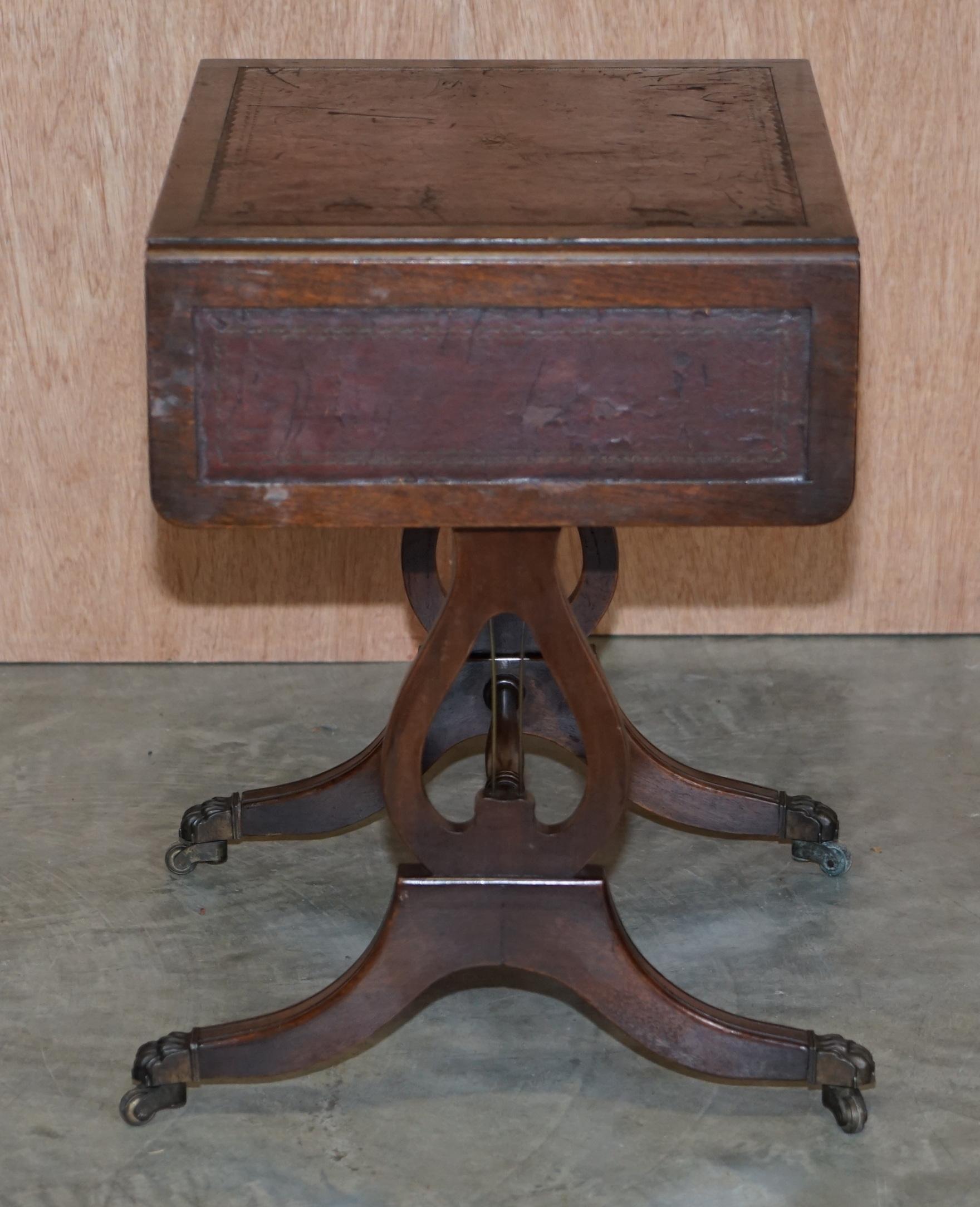 Vintage Distressed Oxblood Leather Side Table Extending Top Great Games Table 4