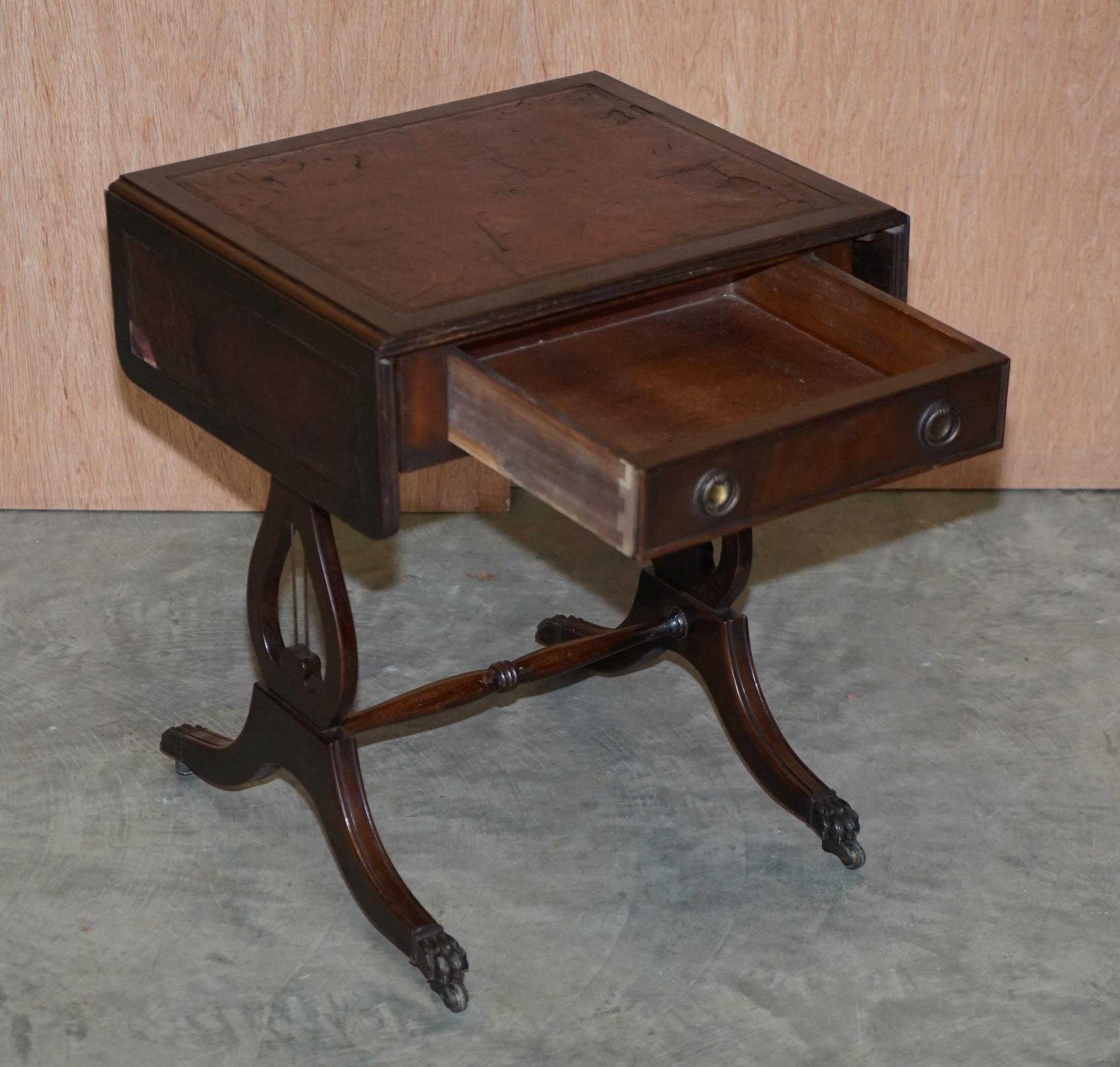 Vintage Distressed Oxblood Leather Side Table Extending Top Great Games Table 6