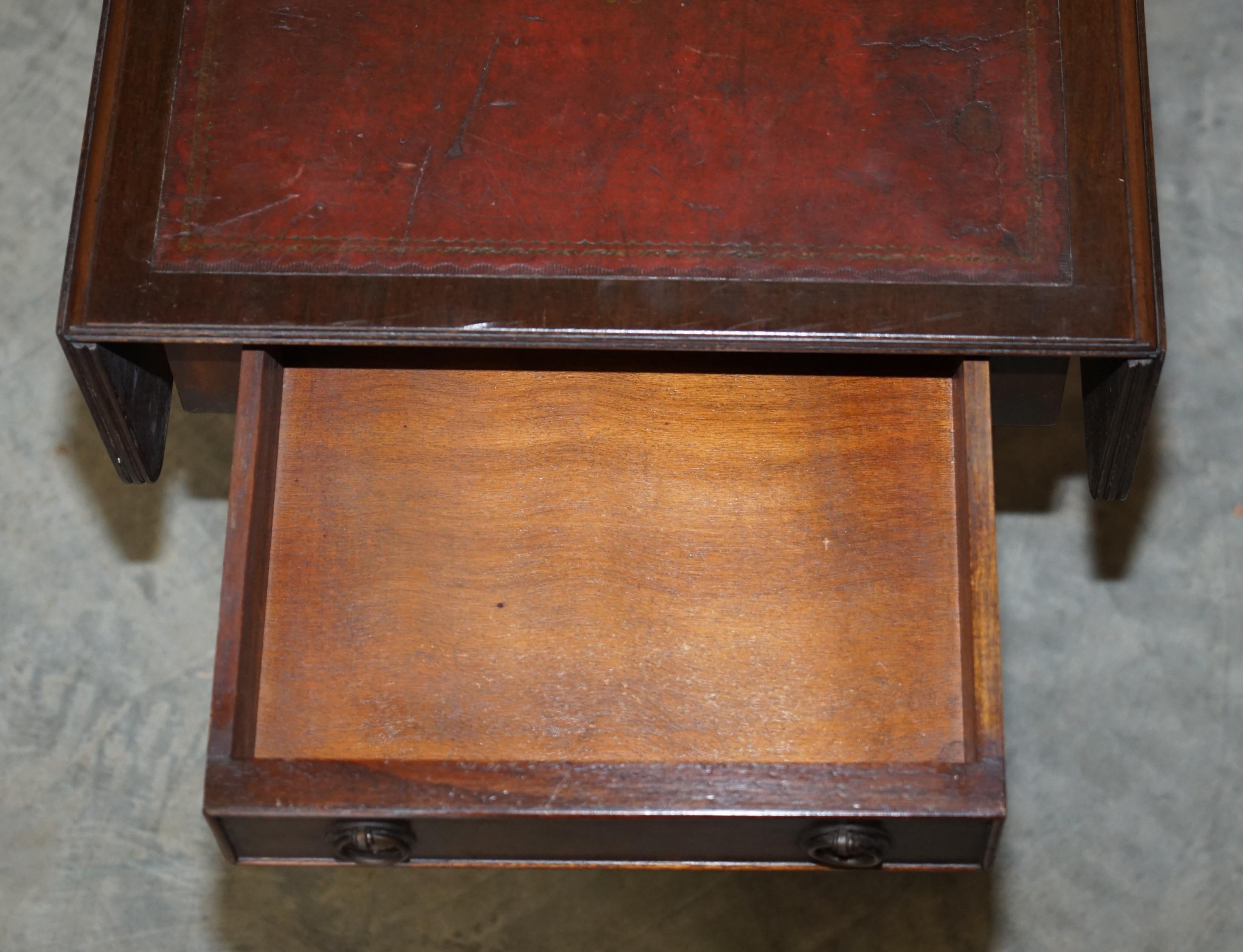 Vintage Distressed Oxblood Leather Side Table Extending Top Great Games Table 7
