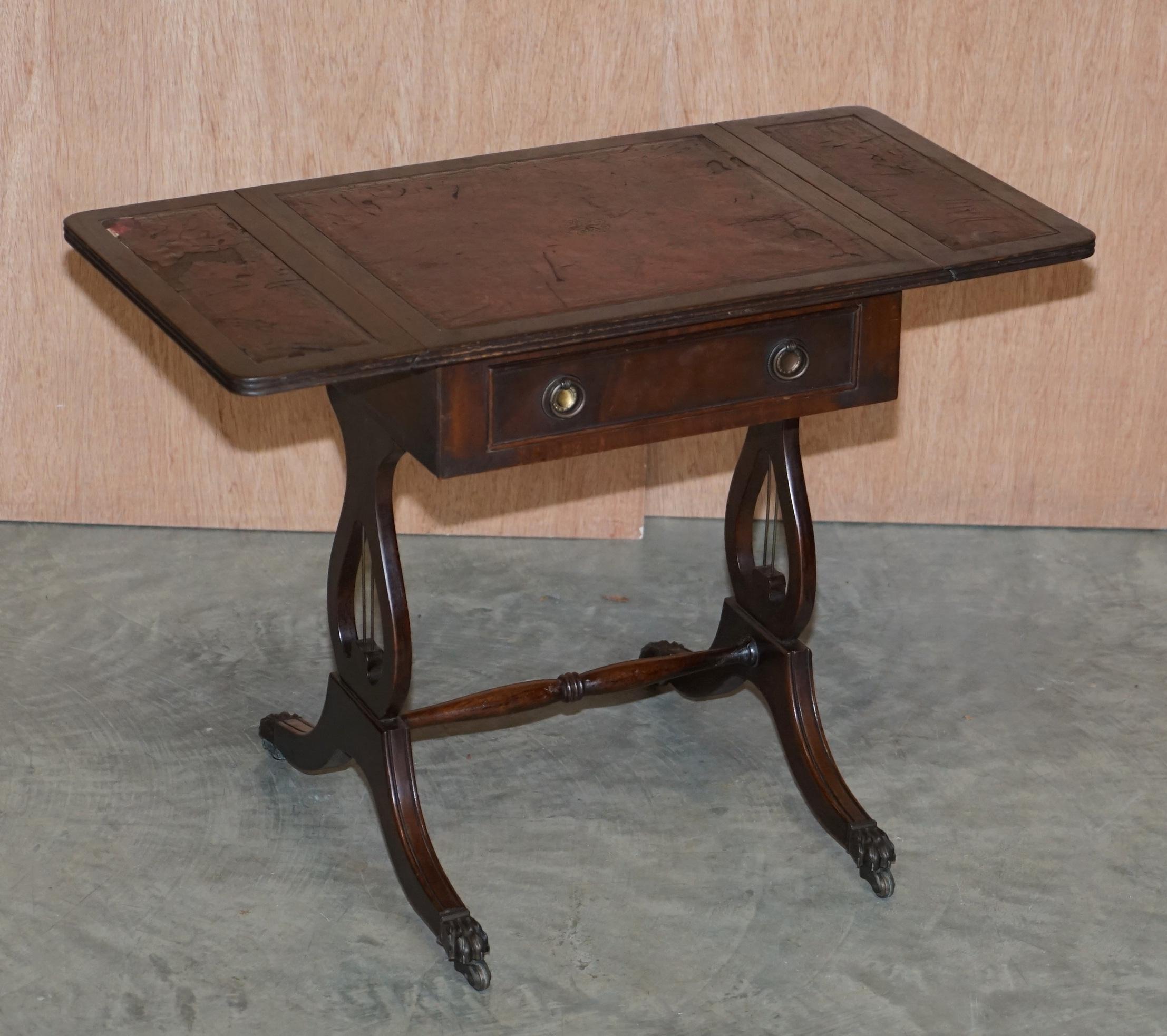 Vintage Distressed Oxblood Leather Side Table Extending Top Great Games Table 8