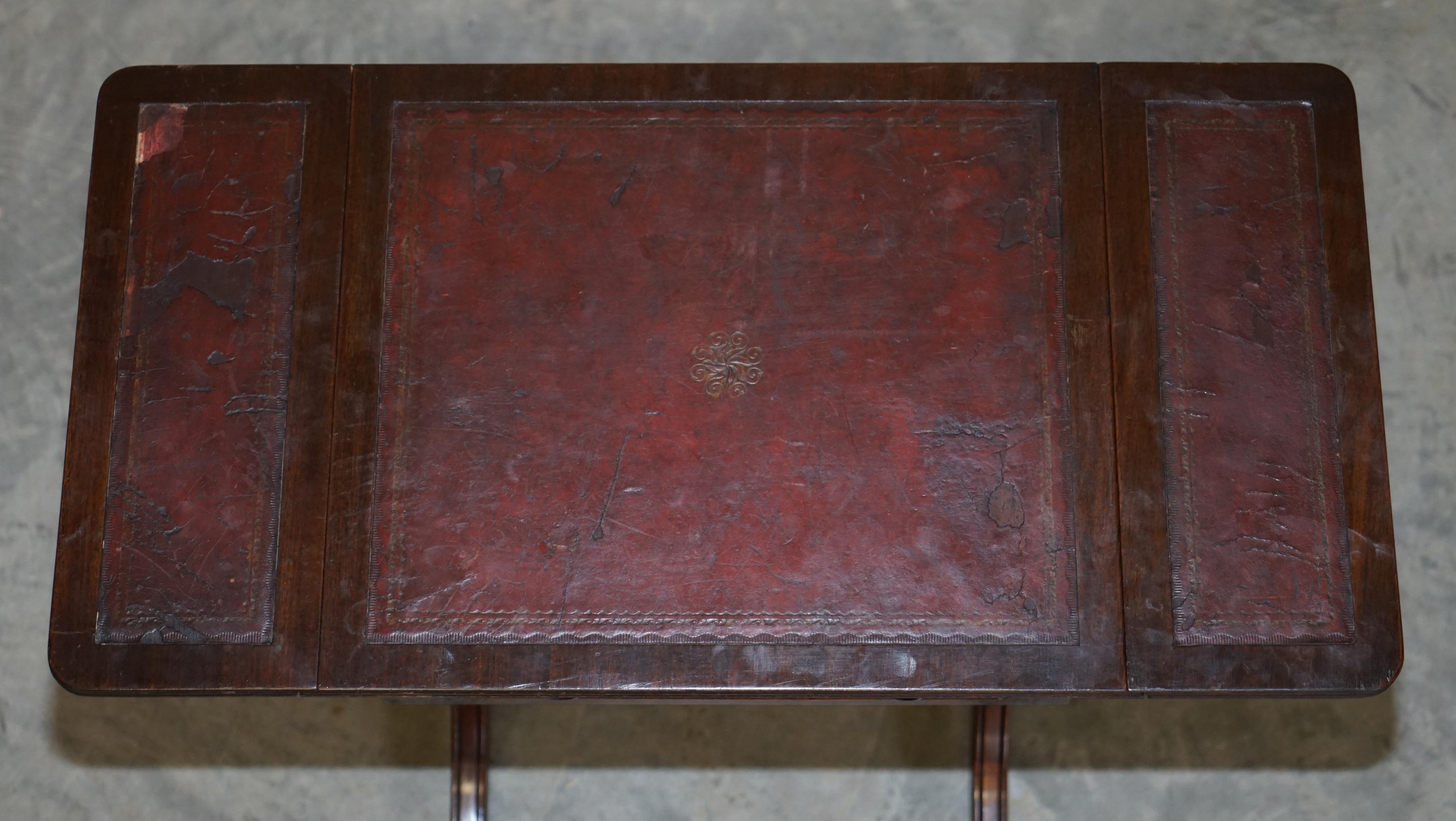 Vintage Distressed Oxblood Leather Side Table Extending Top Great Games Table 9