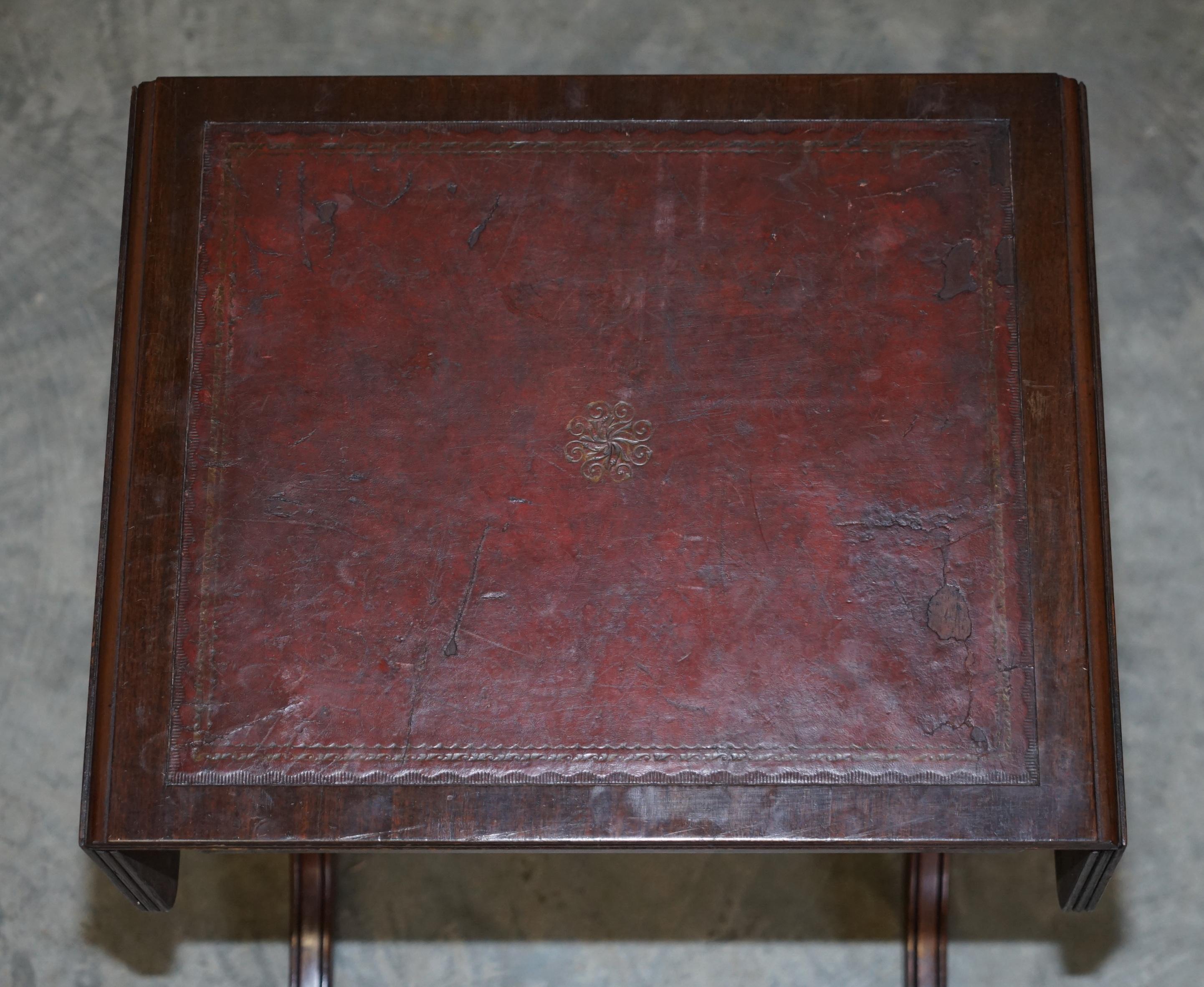 Victorian Vintage Distressed Oxblood Leather Side Table Extending Top Great Games Table
