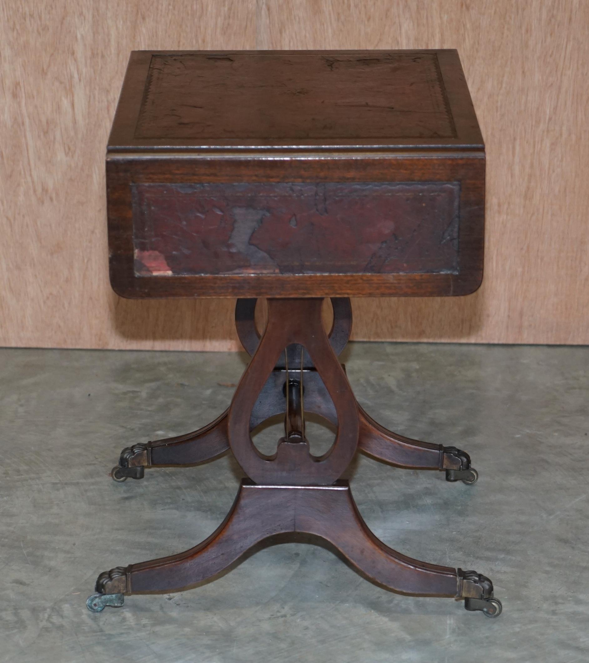 Vintage Distressed Oxblood Leather Side Table Extending Top Great Games Table 1